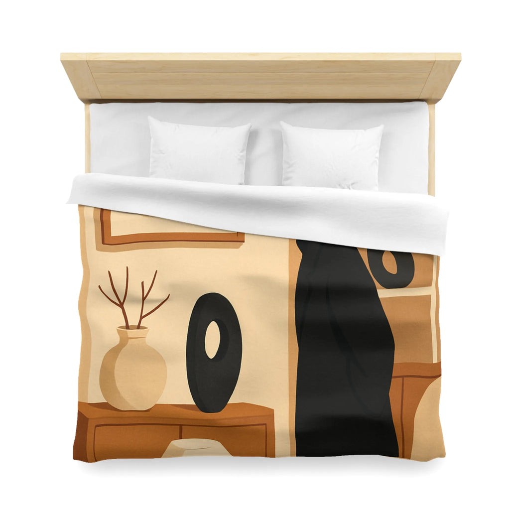 Élégant homme en noir dans salon moderne minimaliste aux accents artistiques abstraits