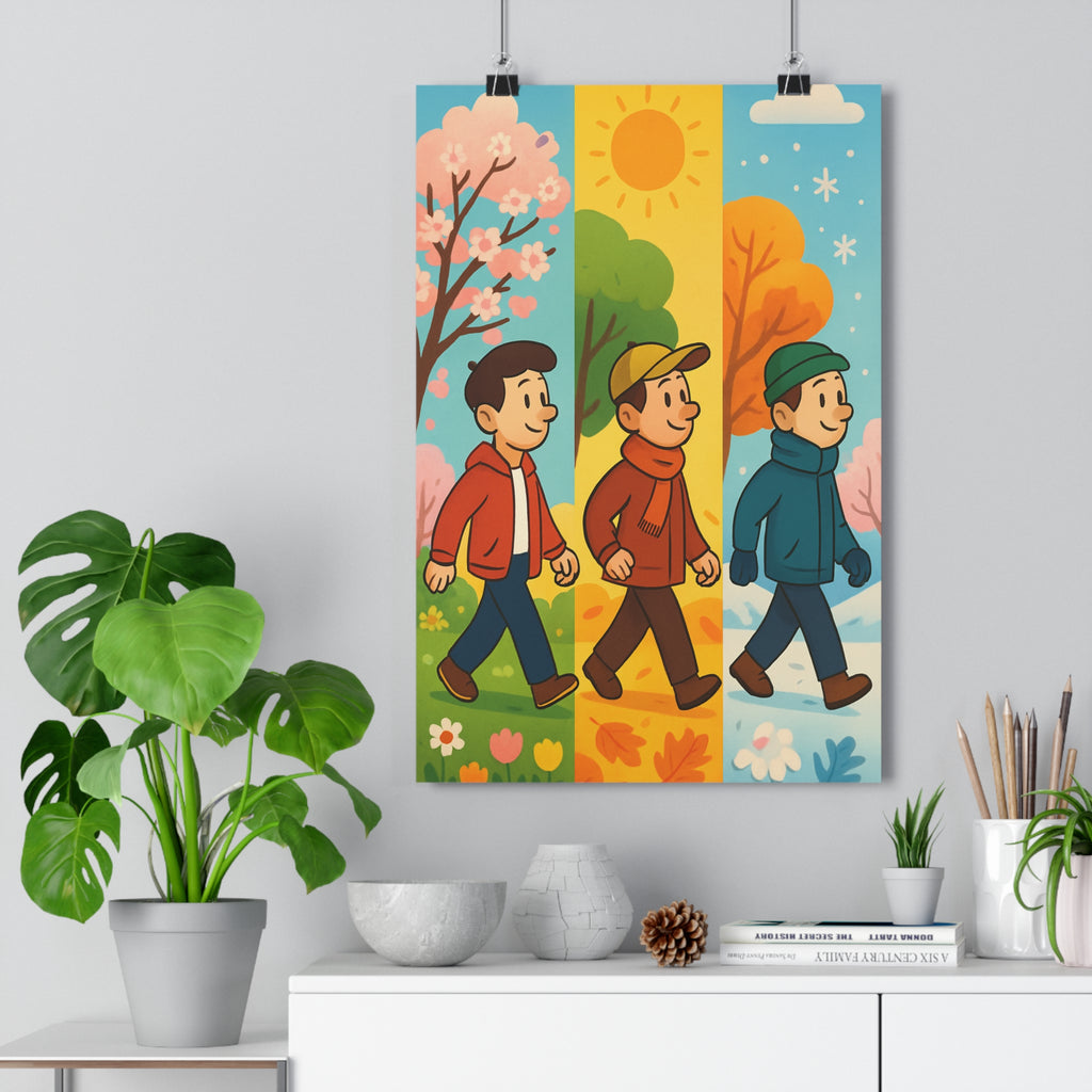 Poster décoratif cartoon couleurs saisonnières poétique printemps été hiver ambiance chaleureuse chambre salon bureau
