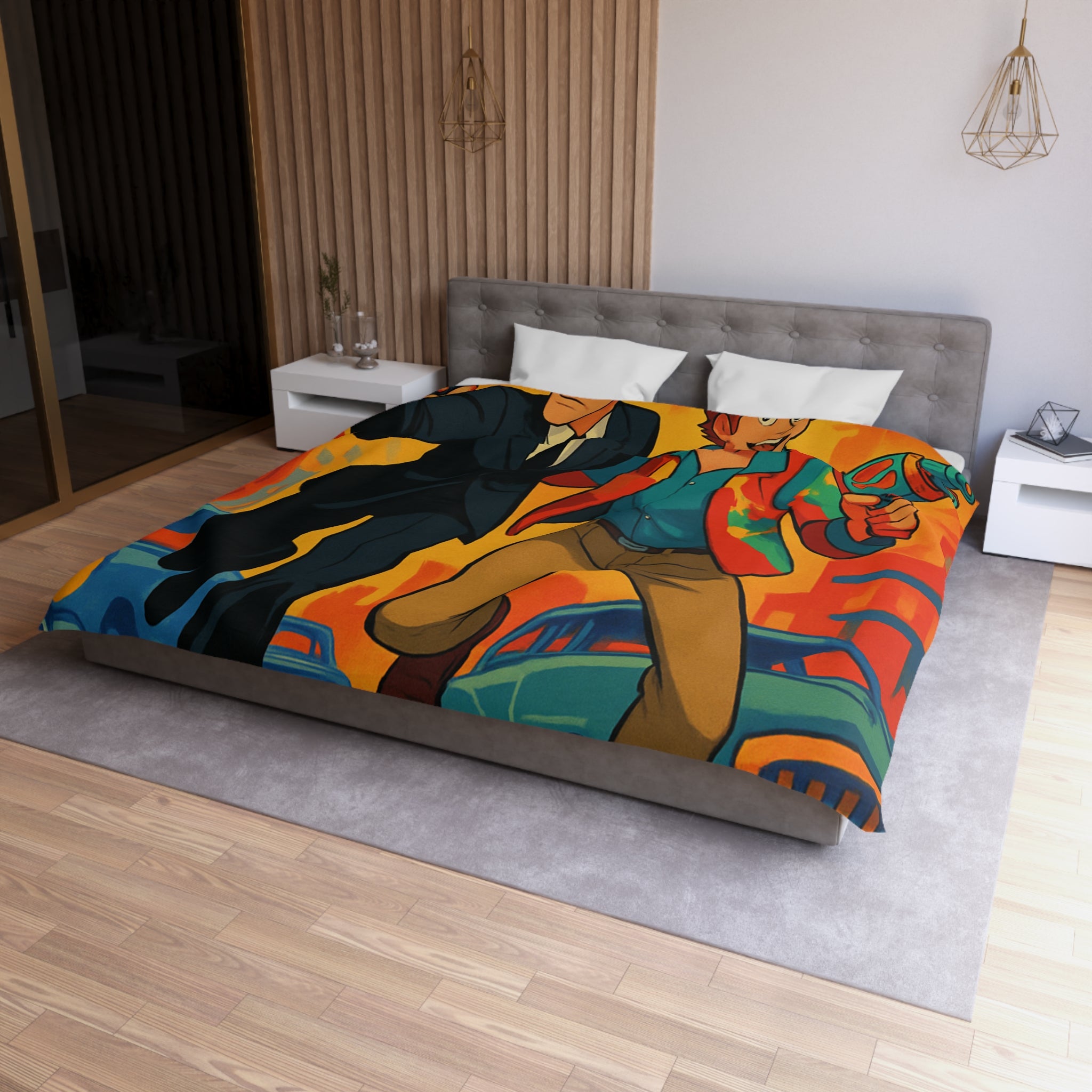 Housse de Couette Microfibre Illustration Unique Design Moderne Décoration Intérieure Raffinée