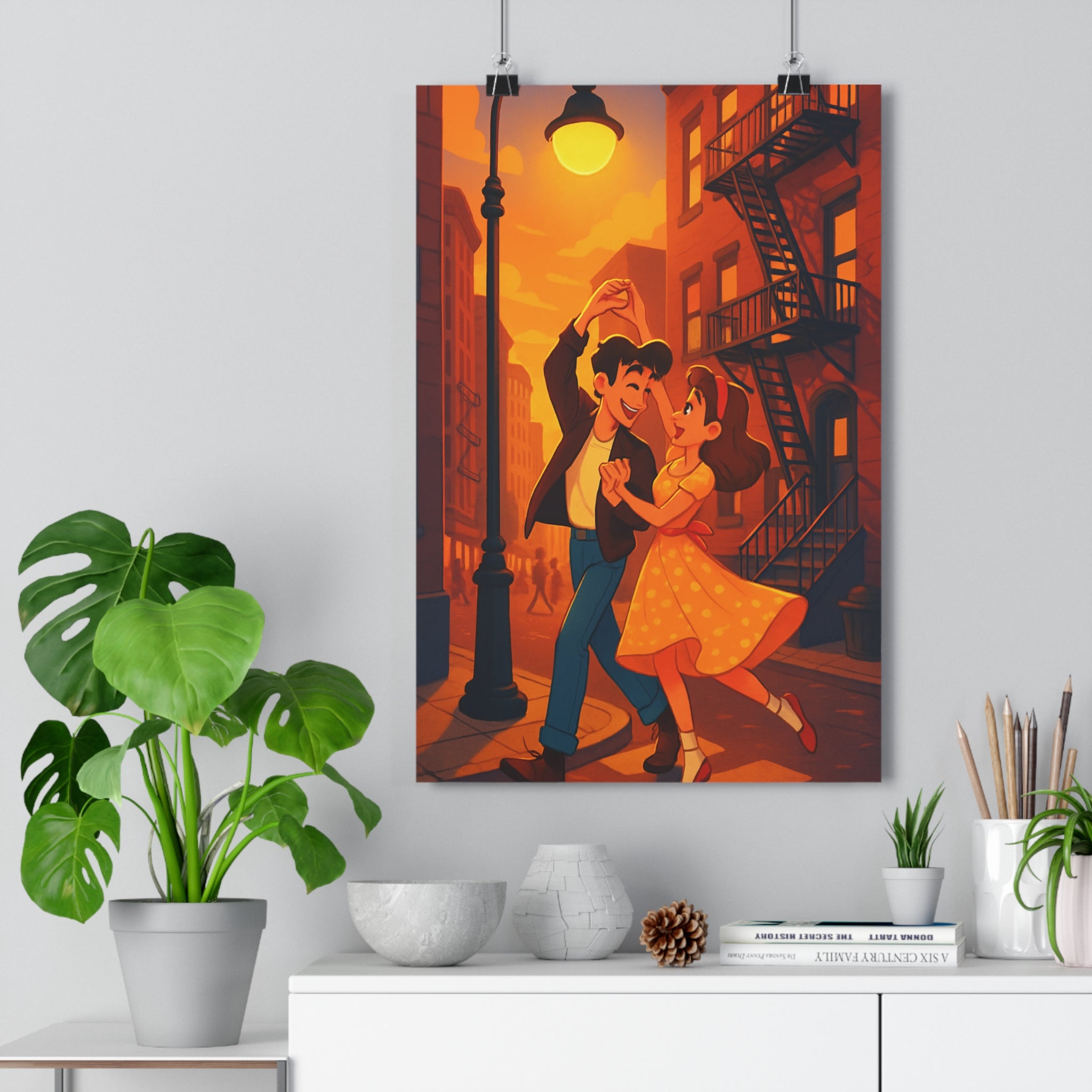 Poster décoratif romantique rétro moderne danse orange marron nostalgique salon chambre chaleureux joyeux vintage