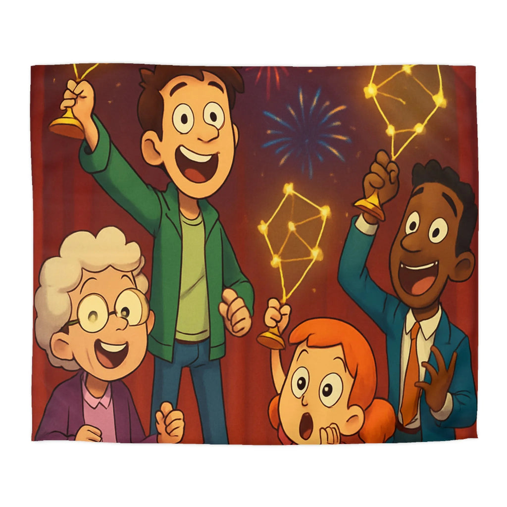 Housse de couette colorée enfants avec feux d'artifice et personnages dessin animé joyeux