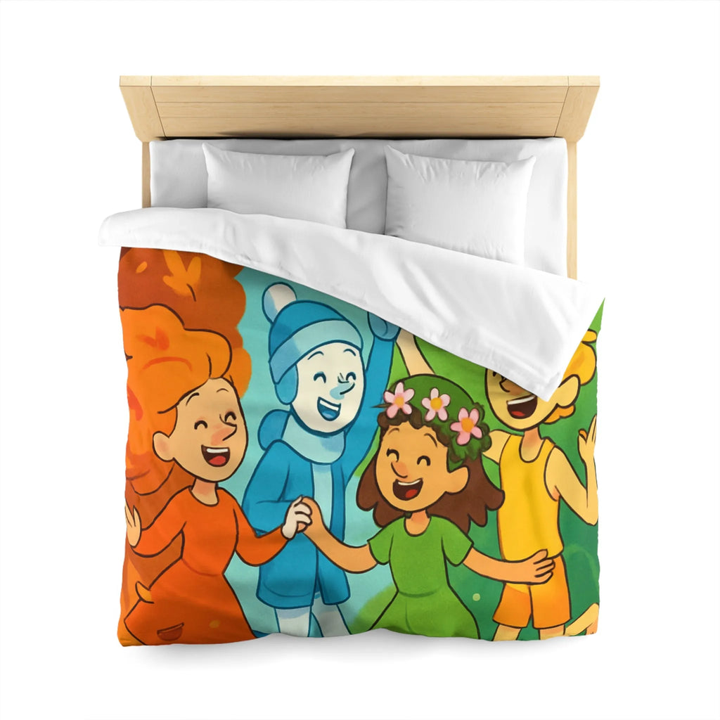 Ensemble saisonnier coloré avec soleil éclatant et personnages joyeux pour chambre lumineuse