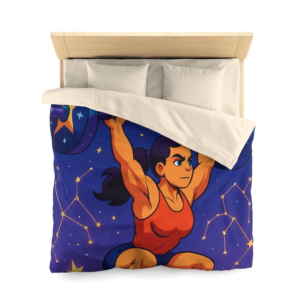 Housse de Couette Athlétique Femme Soulevant Poids Sous Ciel Étoilé et Constellations
