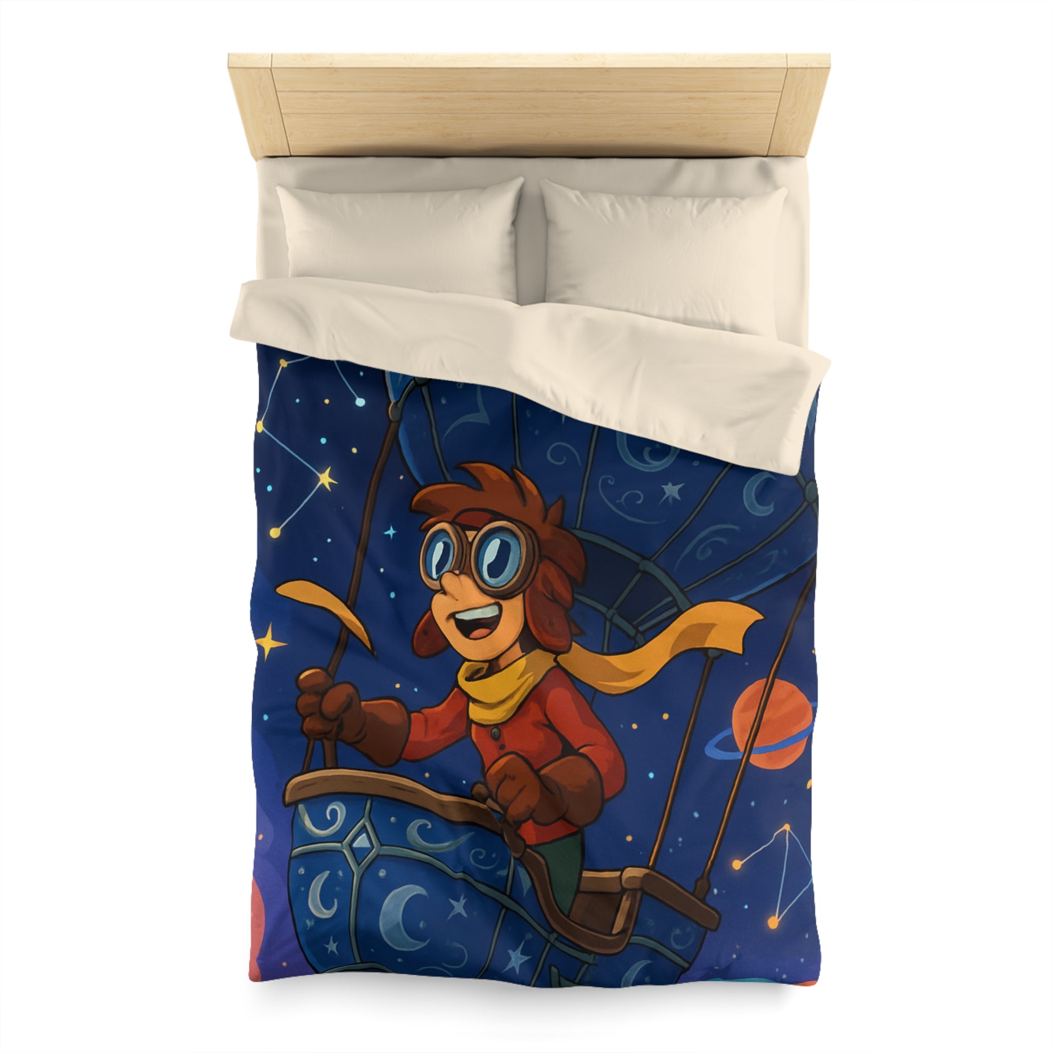 Housse de couette rêve étoilé avec montgolfière magique pour chambre d'enfant