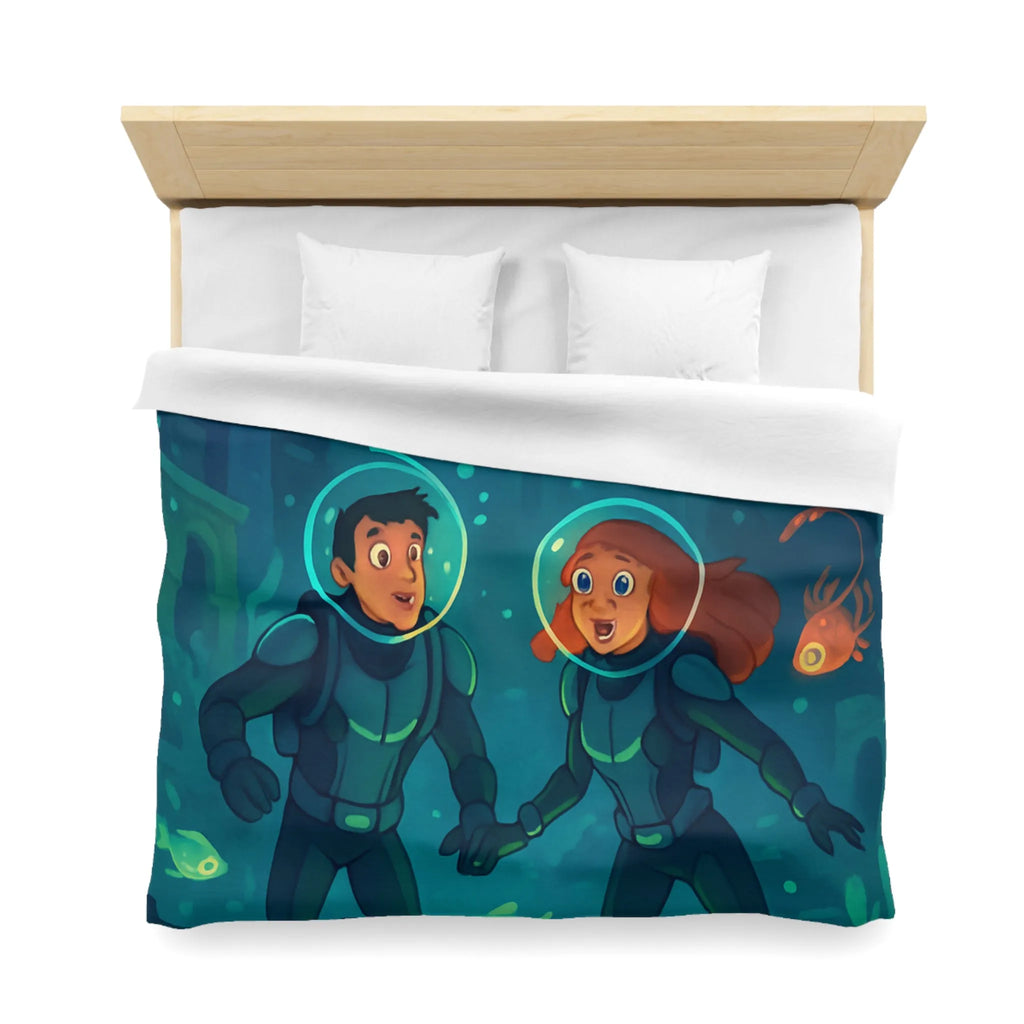 Admirez la Housse de Couette Océanique avec Explorateurs Sous-marins et Vie Marine Vibrante