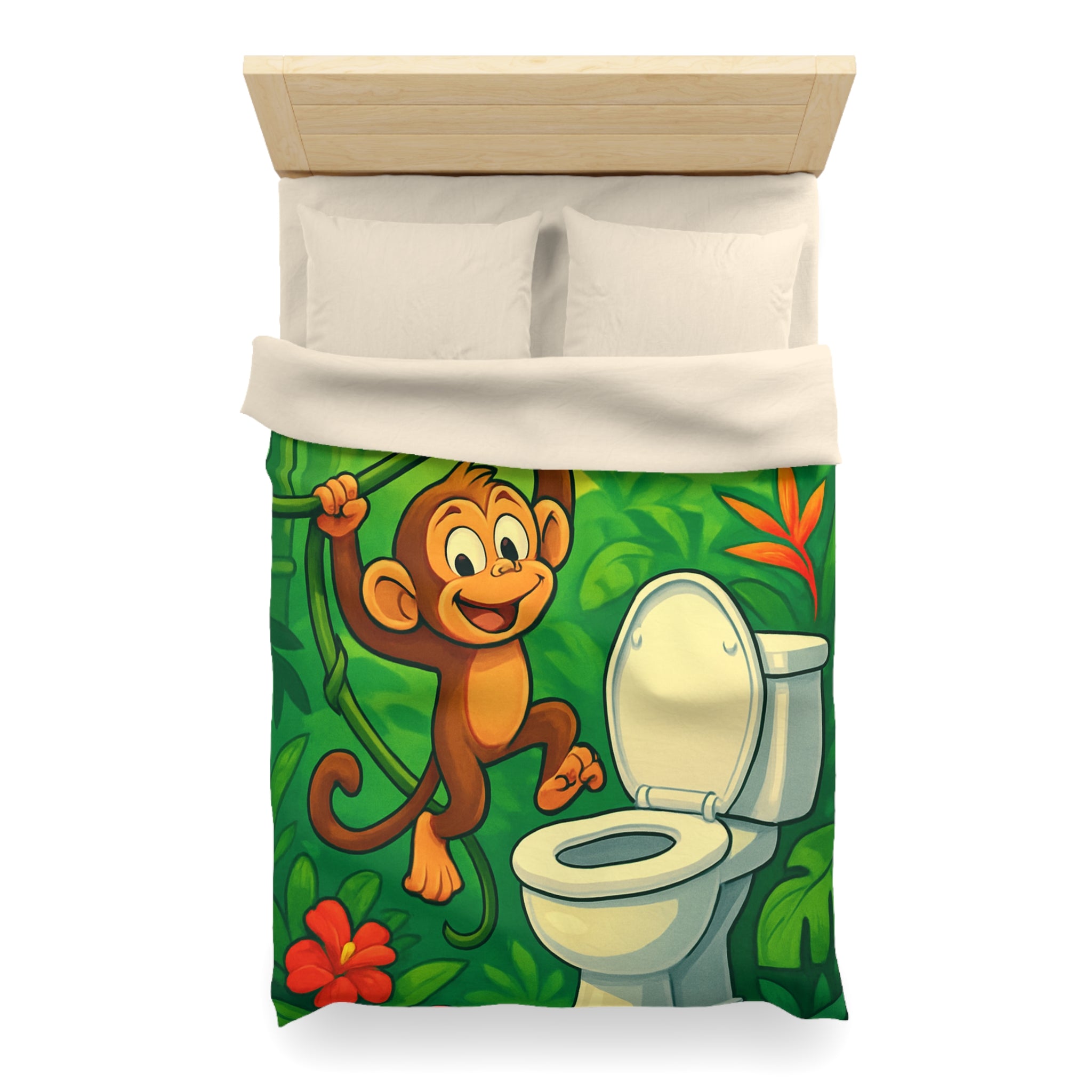 Housse de couette pour enfants avec singe joyeux et jungle colorée luxuriante