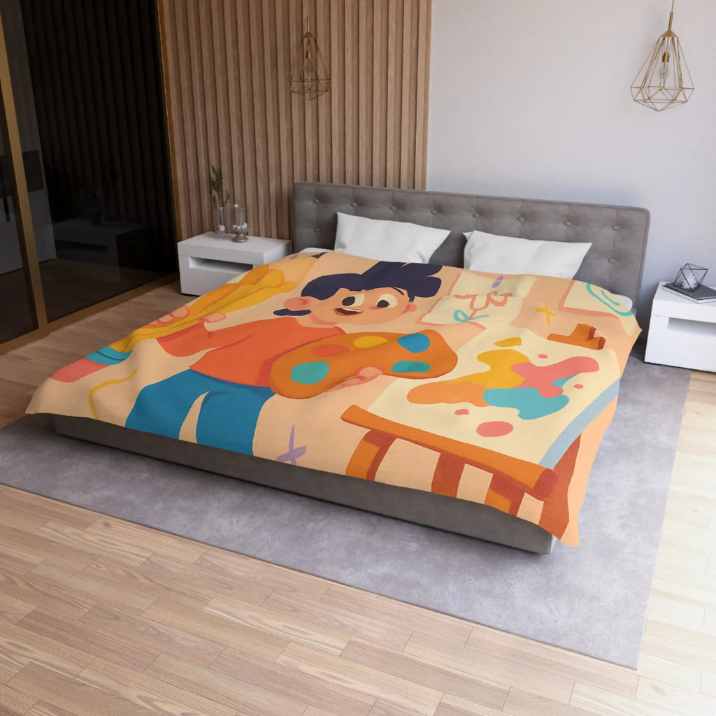 Housse de couette colorée avec motif créatif d'artiste joyeux pour chambre moderne
