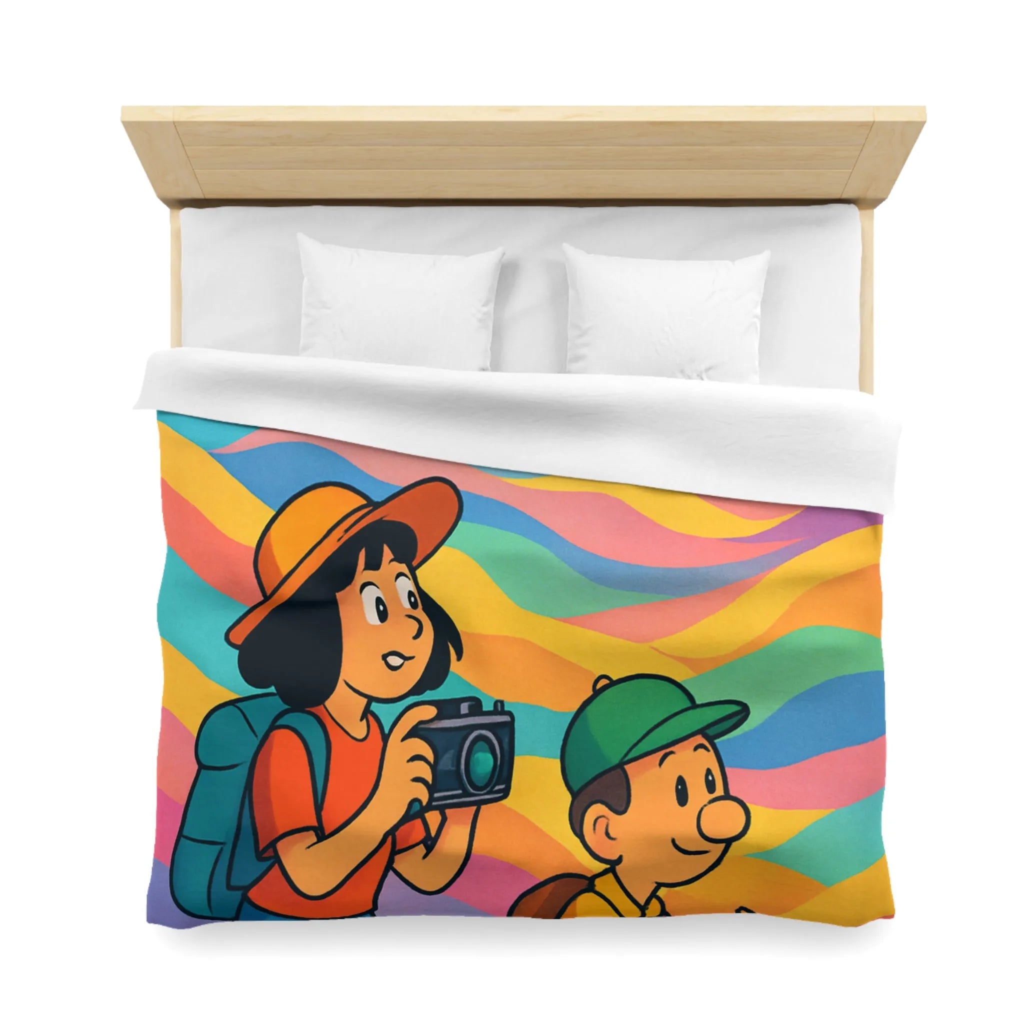 Housse de Couette Enfant avec Effet Arc-en-ciel et Motifs Oniriques Pleins de Couleurs