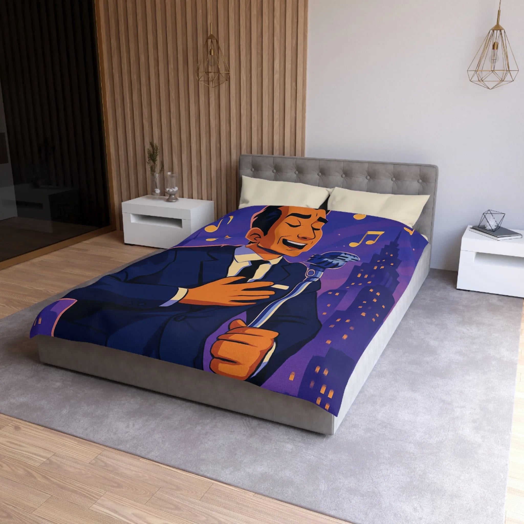 Housse de Couette Élégante pour Amoureux de Musique avec Chanteur et Micro Vintage