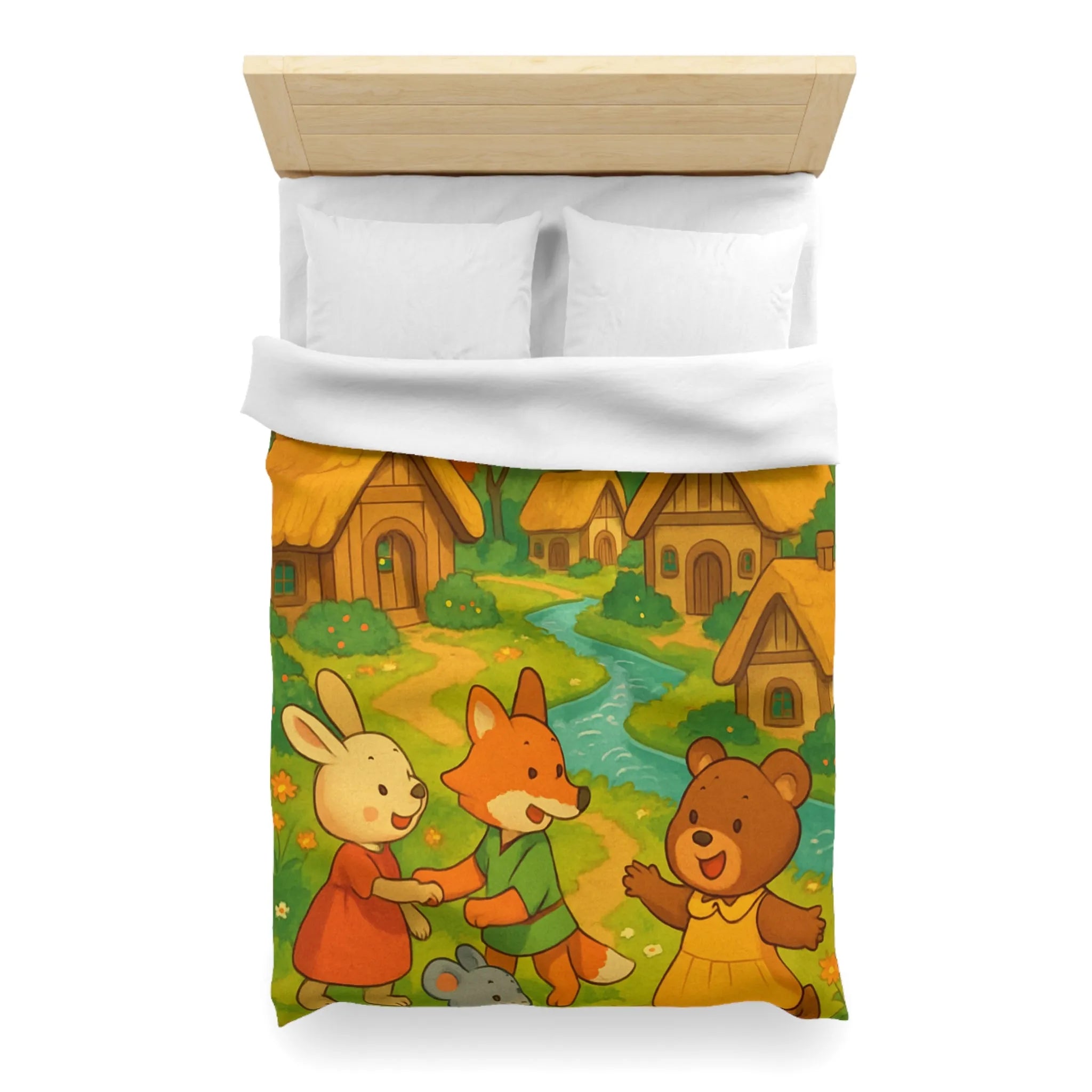 Adorable Illustration Animalière Colorée Idéale pour une Housse de Couette Enfantine et Enchantée