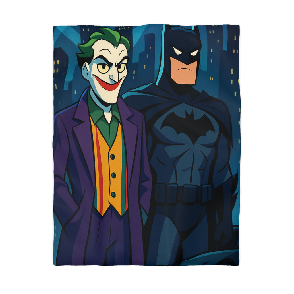 Superhéros au crépuscule : Housse de couette thème ville nocturne avec personnages emblématiques
