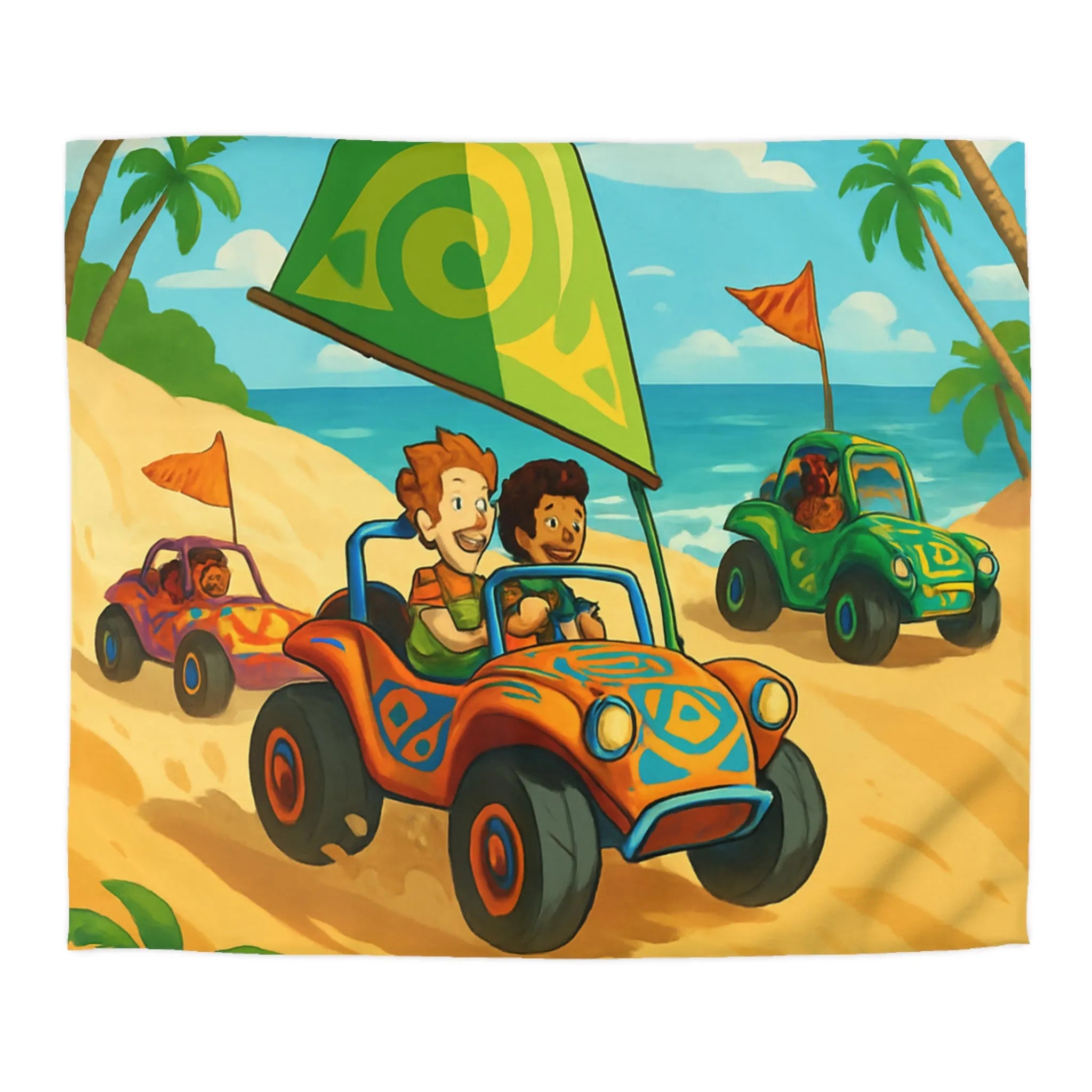 Housse de couette colorée avec motif voitures de plage et palmiers tropicaux