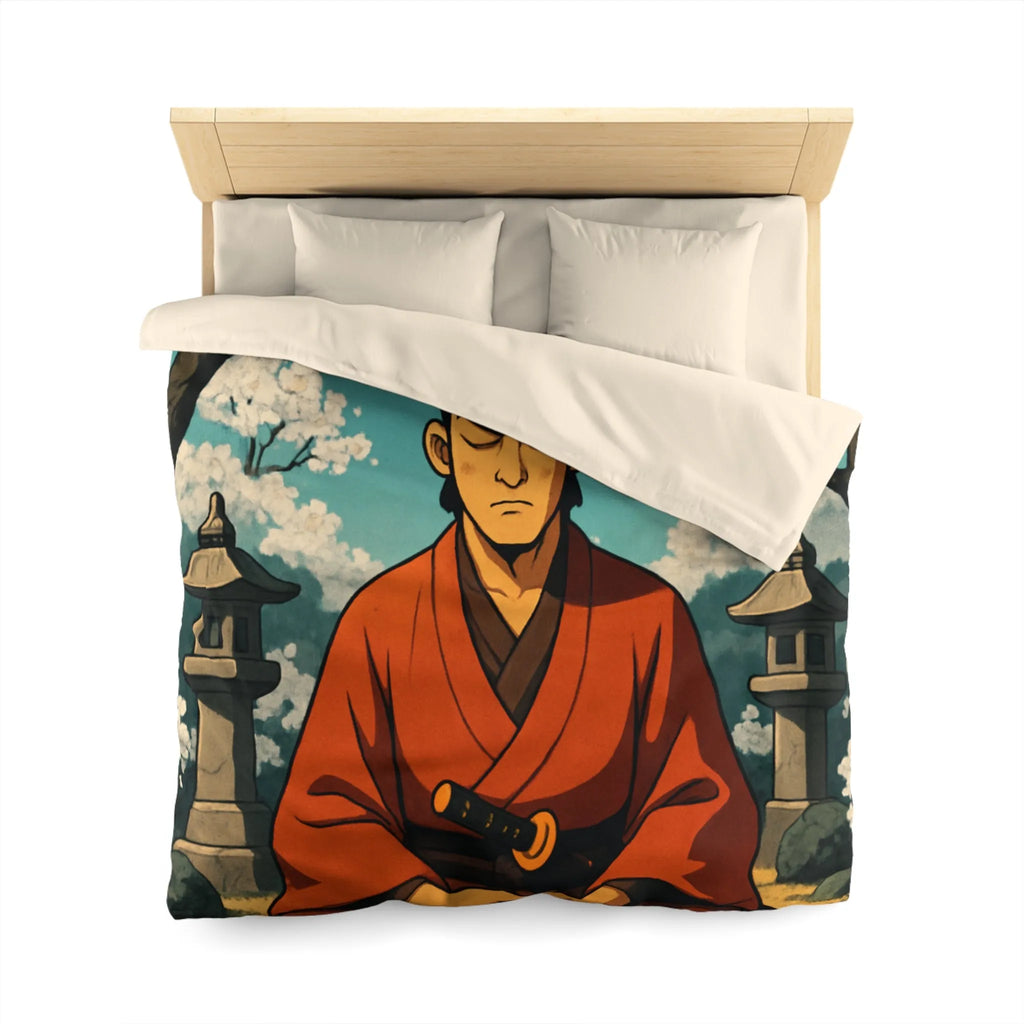 Housse de couette avec design de méditation sereine sous cerisiers en fleurs