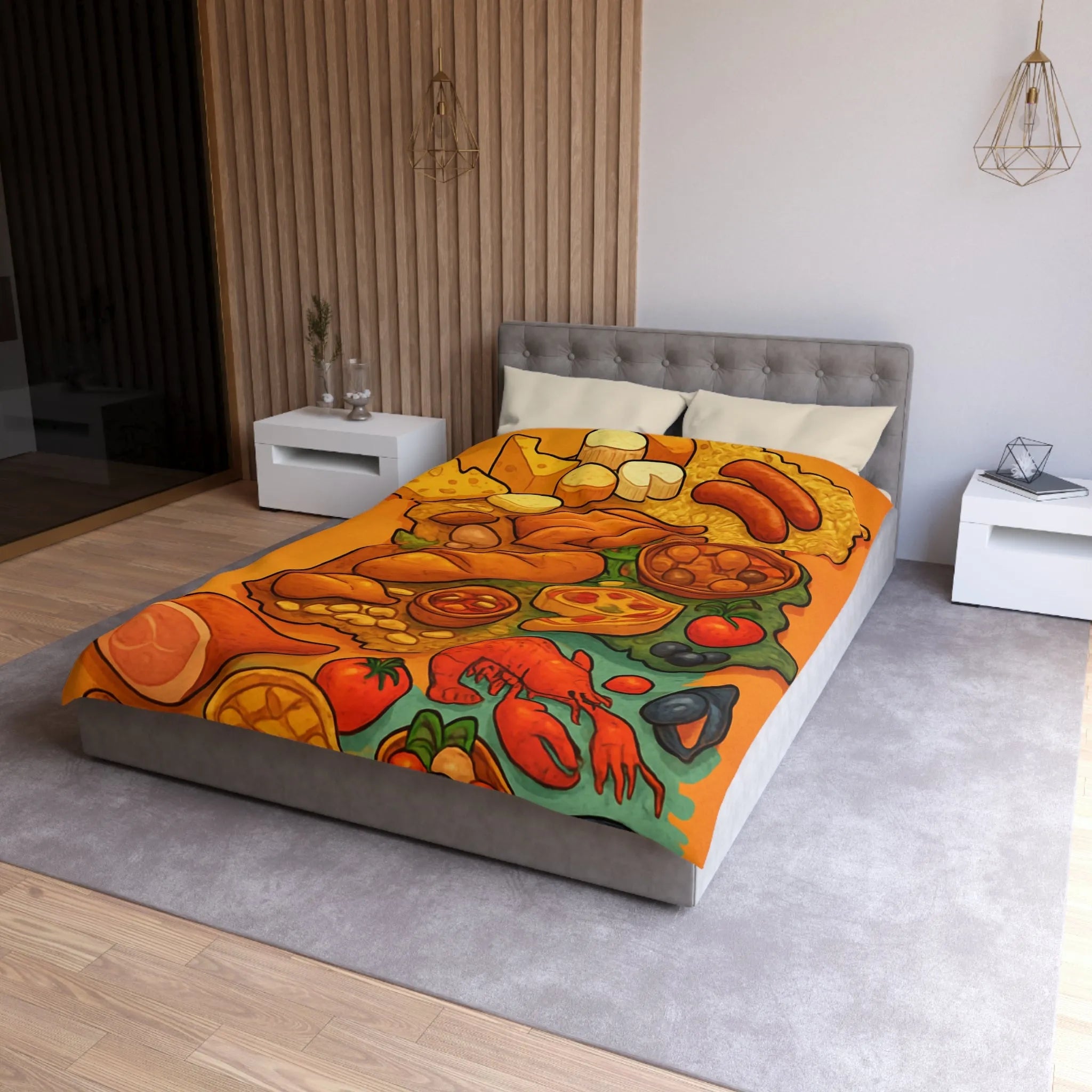 Housse de Couette Carte de France Gastronomique Colorée Illustrant Délices Culinaires Régionaux