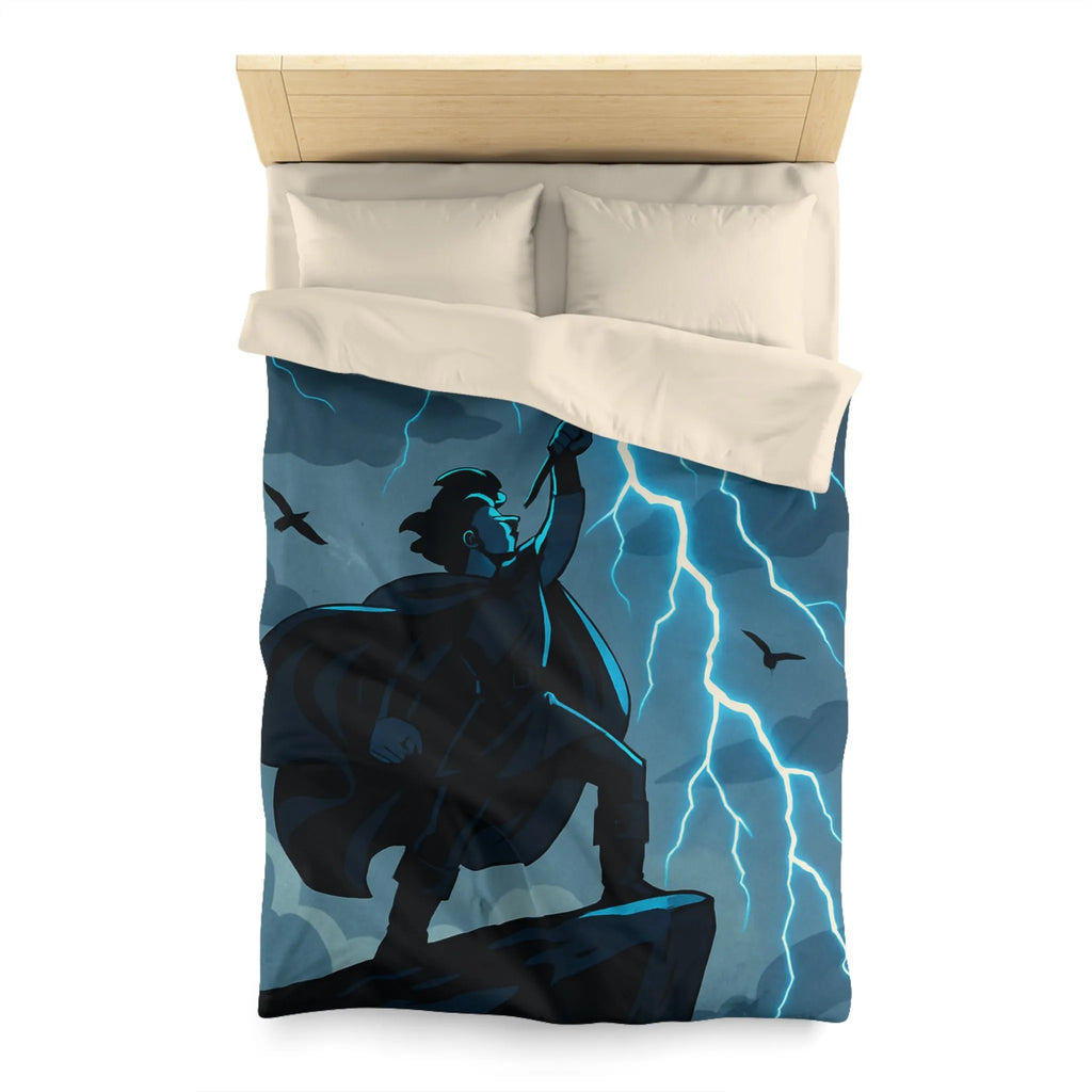Housse de couette épique avec personnage et éclairs en style illustration fantastique