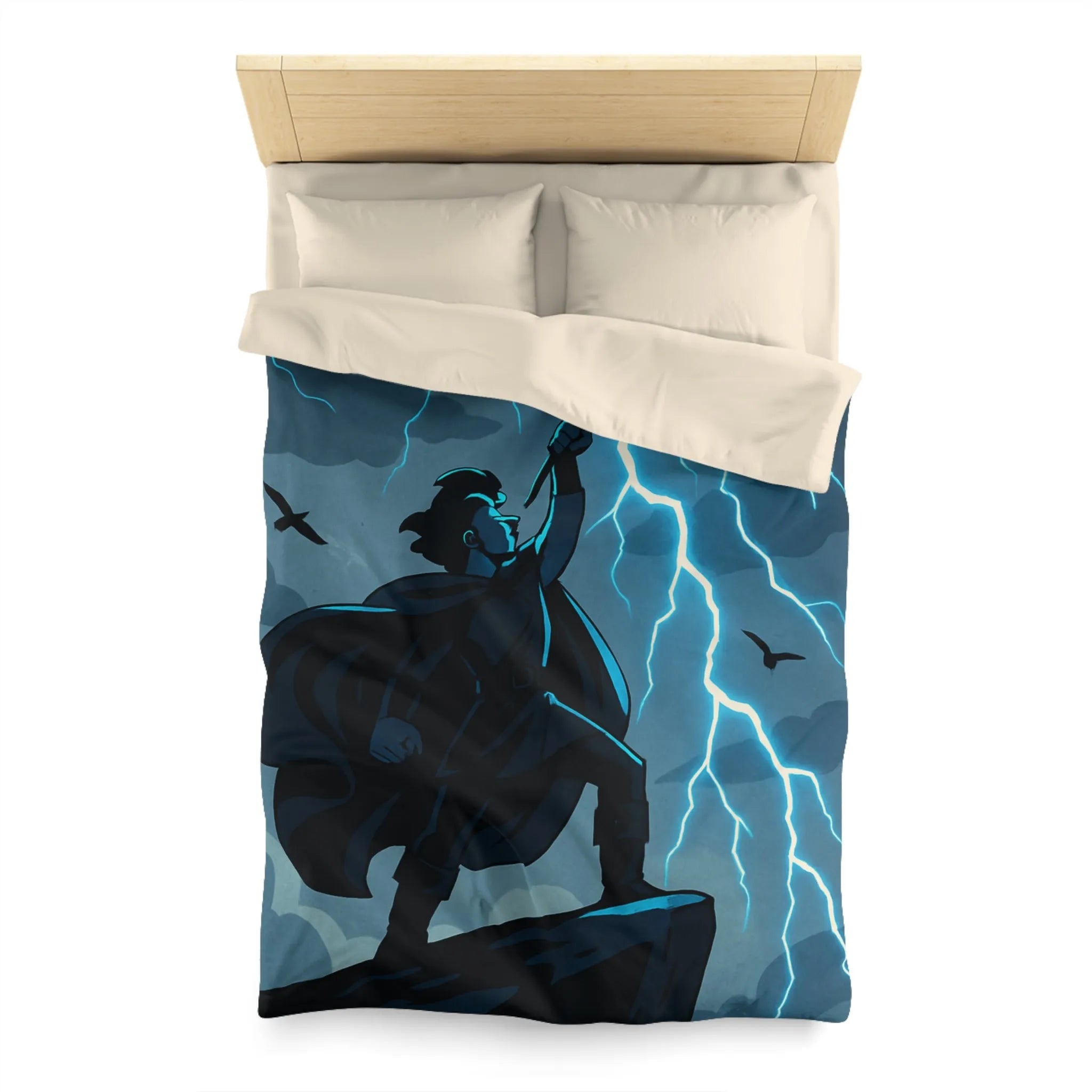 Housse de couette épique avec personnage et éclairs en style illustration fantastique