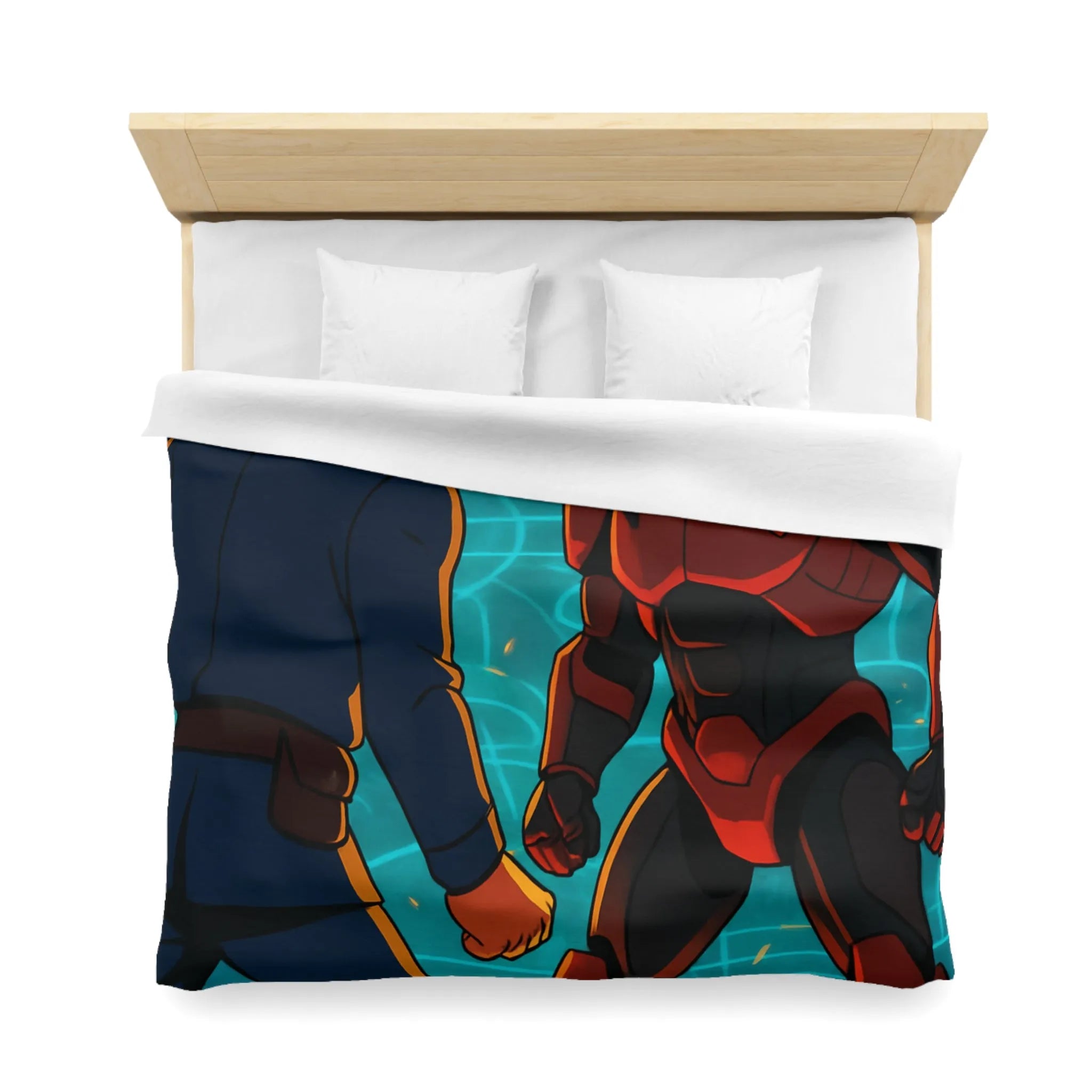 Housse de Couette avec Design Futuriste de Robot et Personnage en Armure Rouge