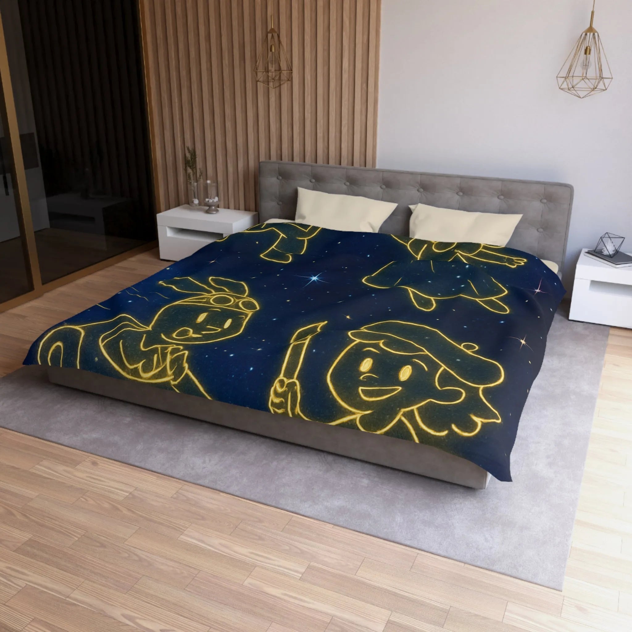 Housse de Couette Enfant Cosmos avec Constellations Astronautes Princesse Lapin Artiste