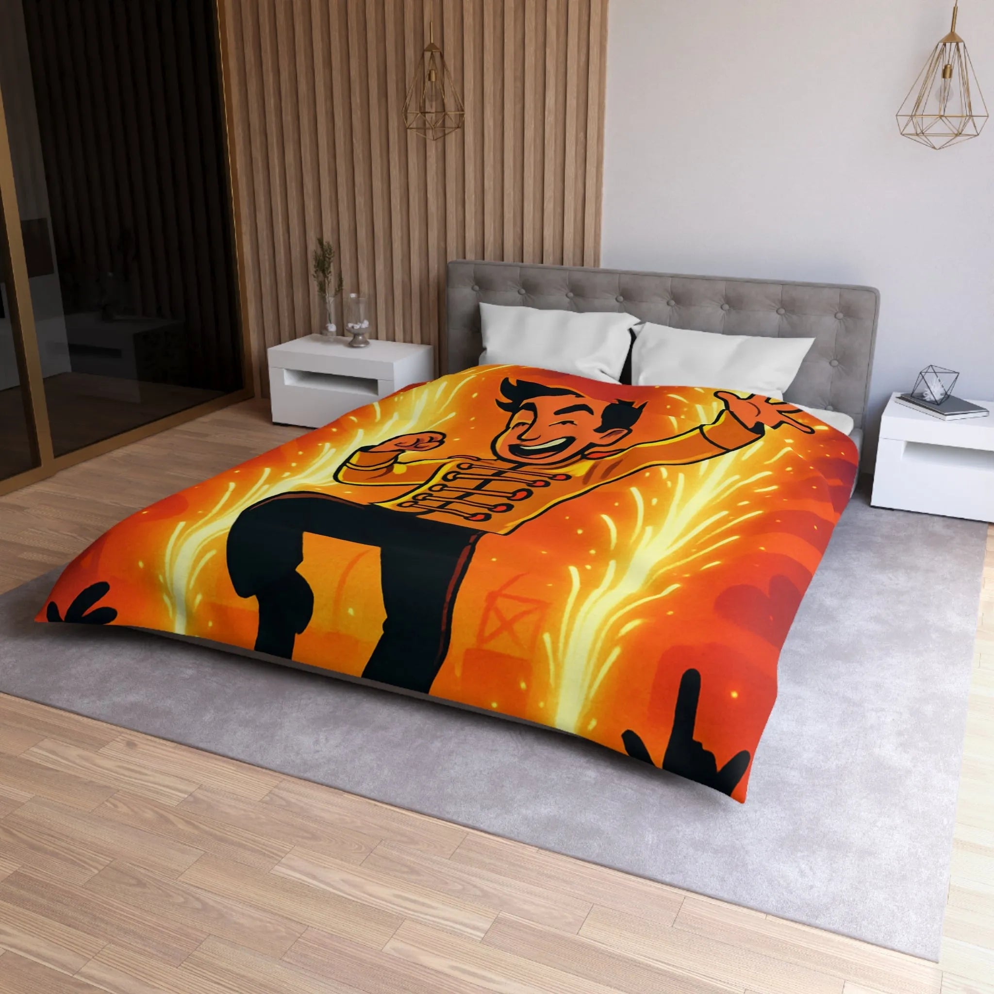 Housse de couette colorée avec personnage joyeux dans un spectacle éclatant et vibrant