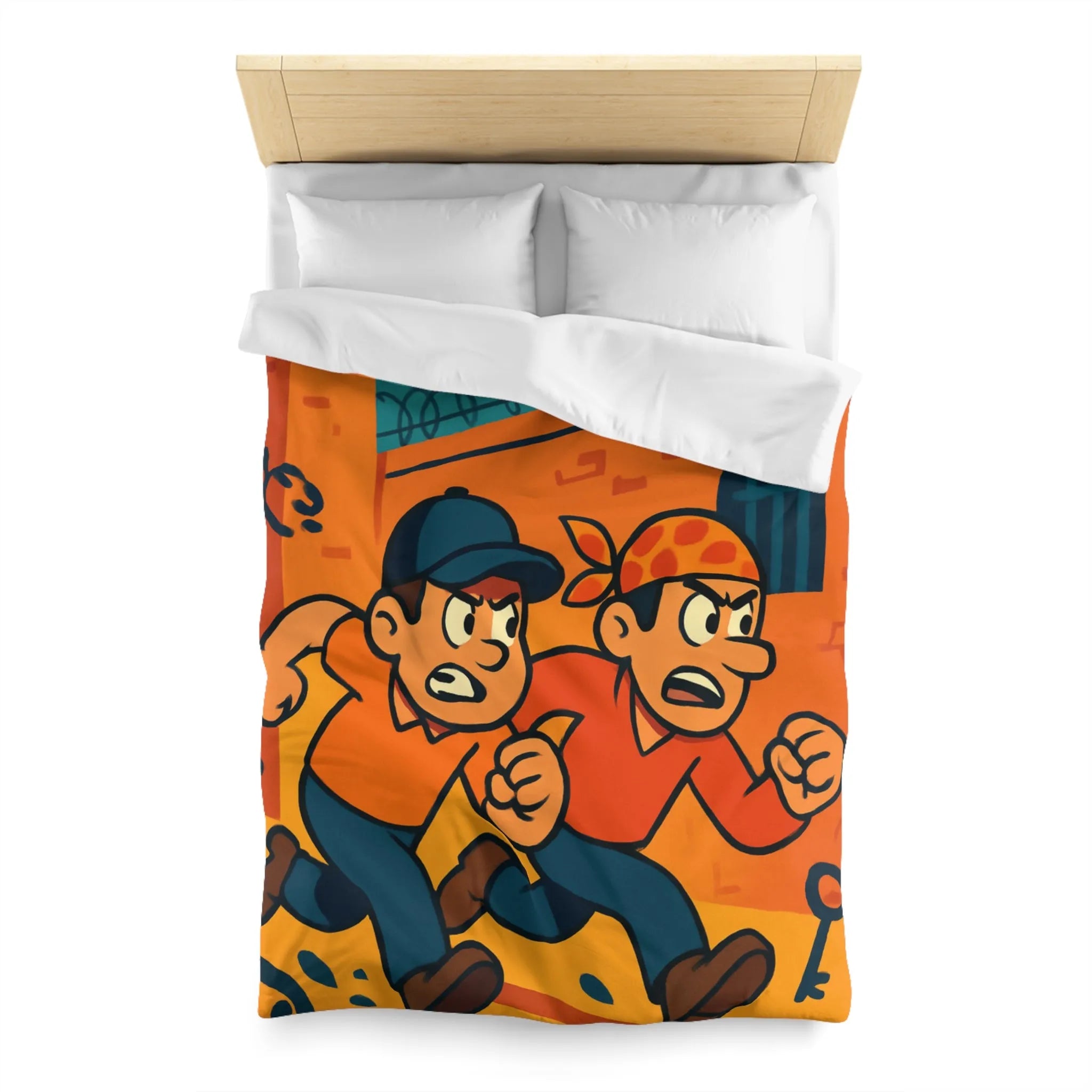 Housse de couette cartoon évasion prisonniers, ambiance aventure et couleurs vives captivantes