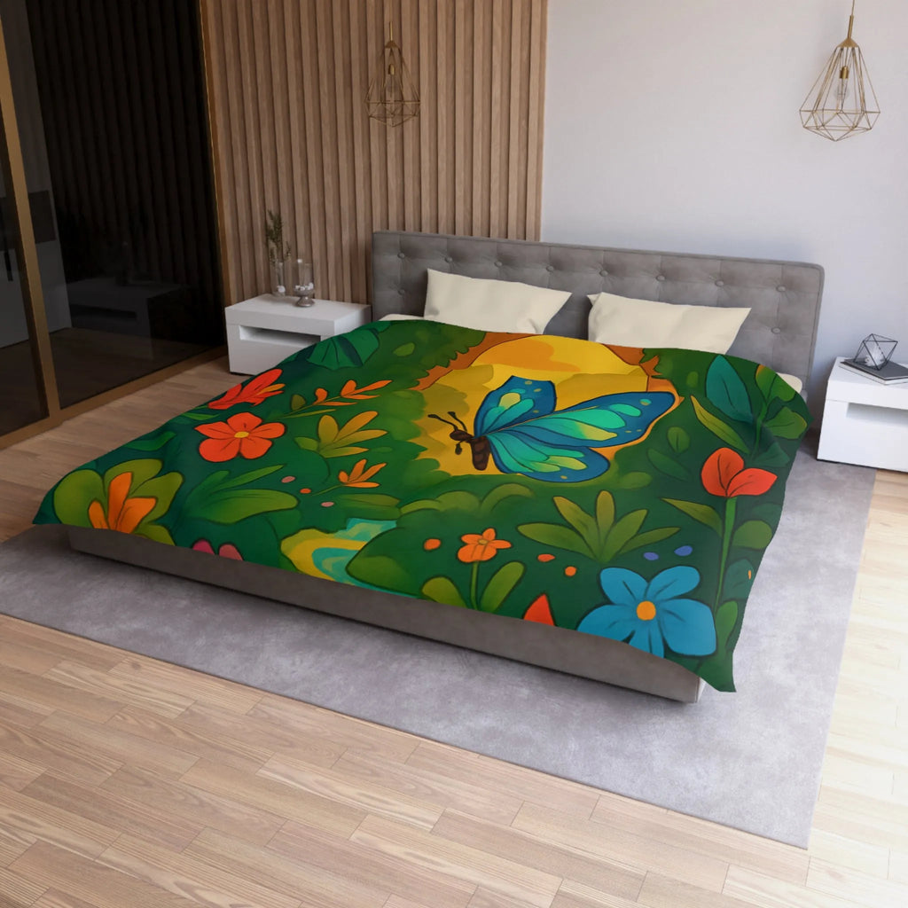 Housse de Couette avec Papillon et Jungle Colorée pour Chambre Enfant Éclatante Nature