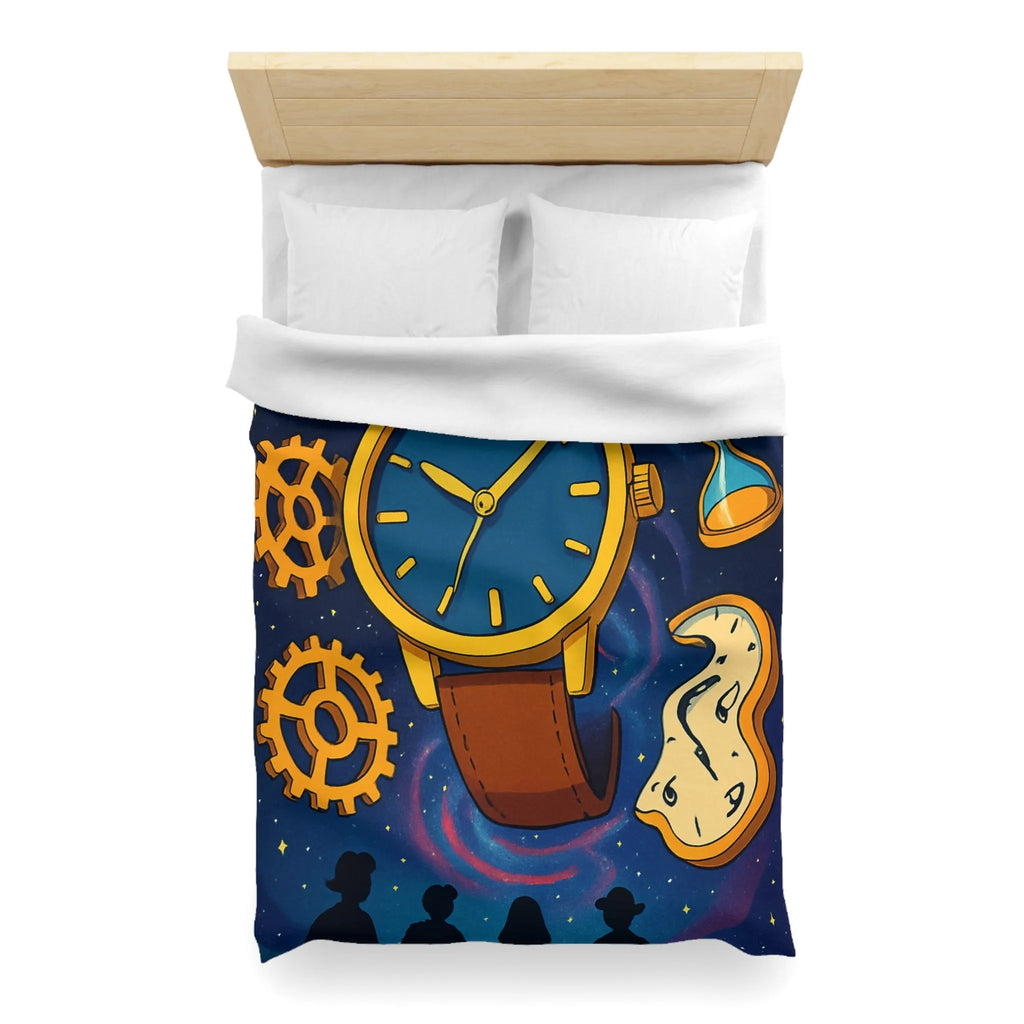 Housse de Couette Inspirée de l'Espace avec Montre Vintage et Sabliers Jaunes