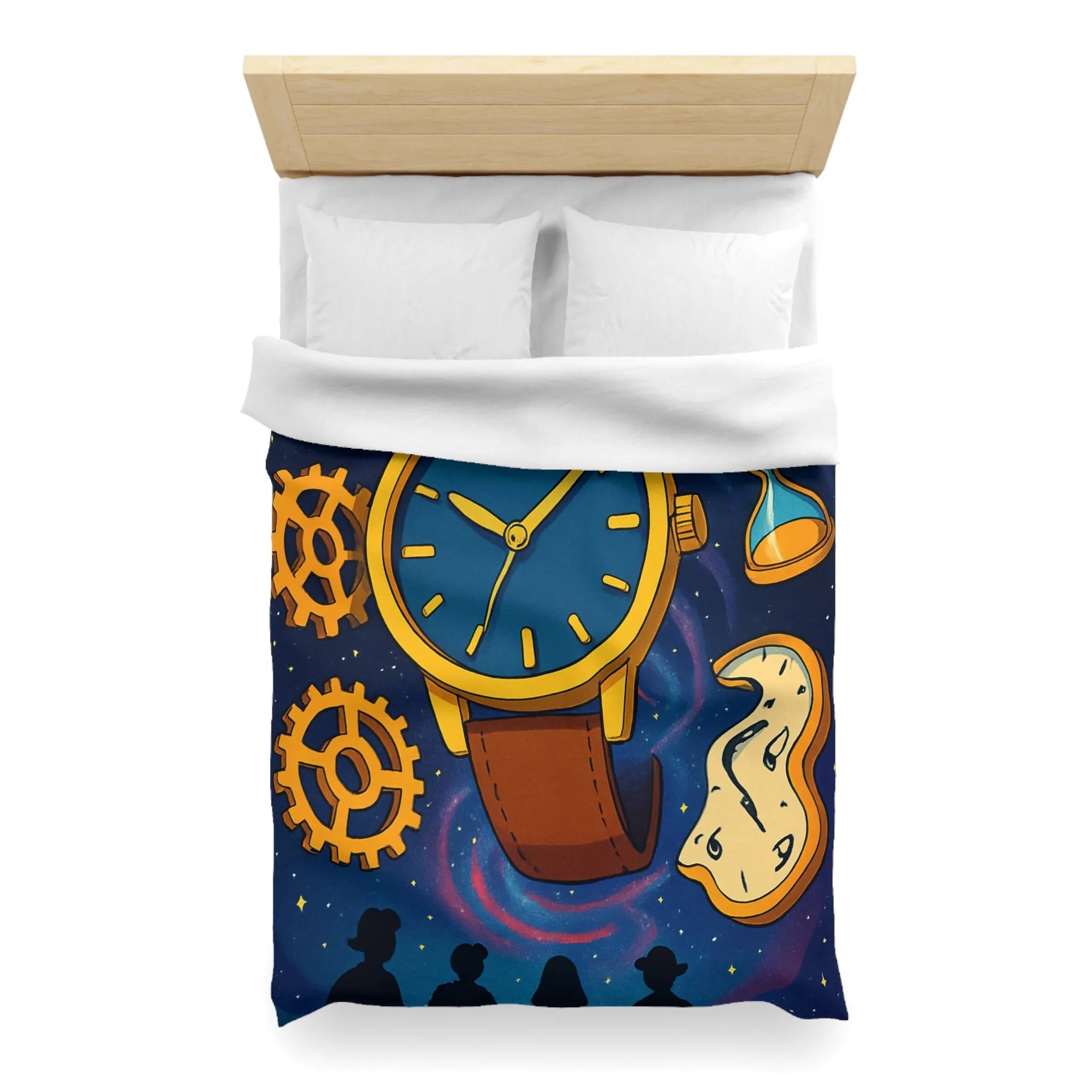 Housse de Couette Inspirée de l'Espace avec Montre Vintage et Sabliers Jaunes