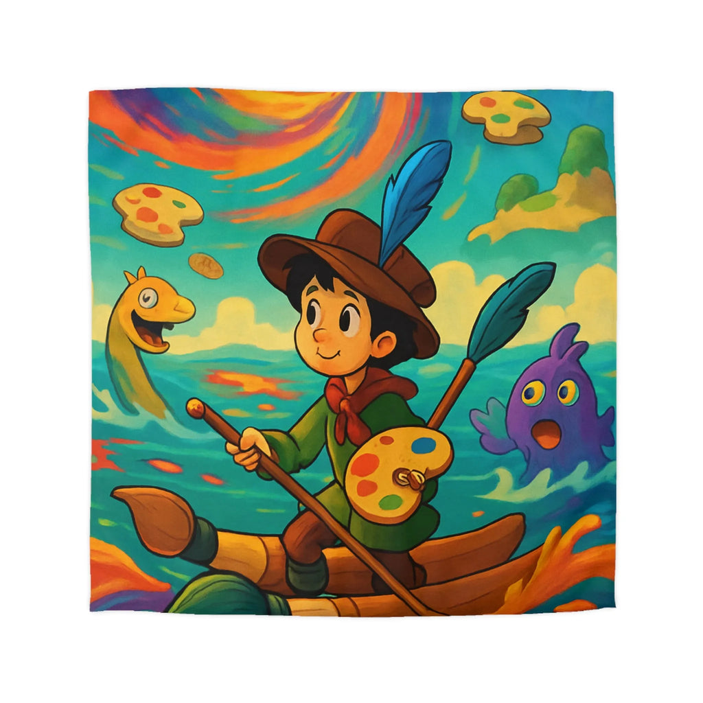 Housse de couette aquarelle enfantine, enfant peignant dans un tourbillon de couleurs vives