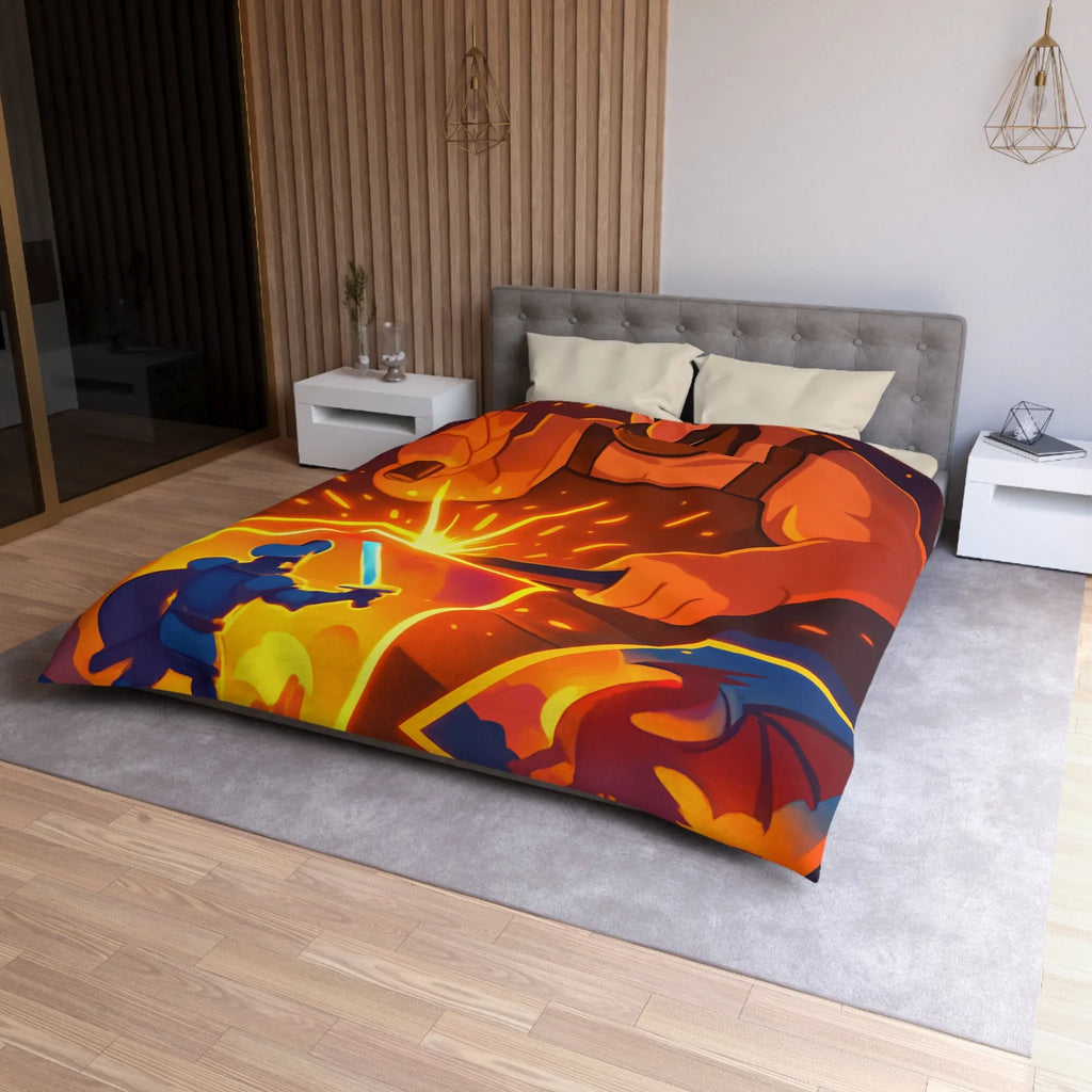 Housse de couette avec illustration colorée d'un forgeron créatif et chevalier