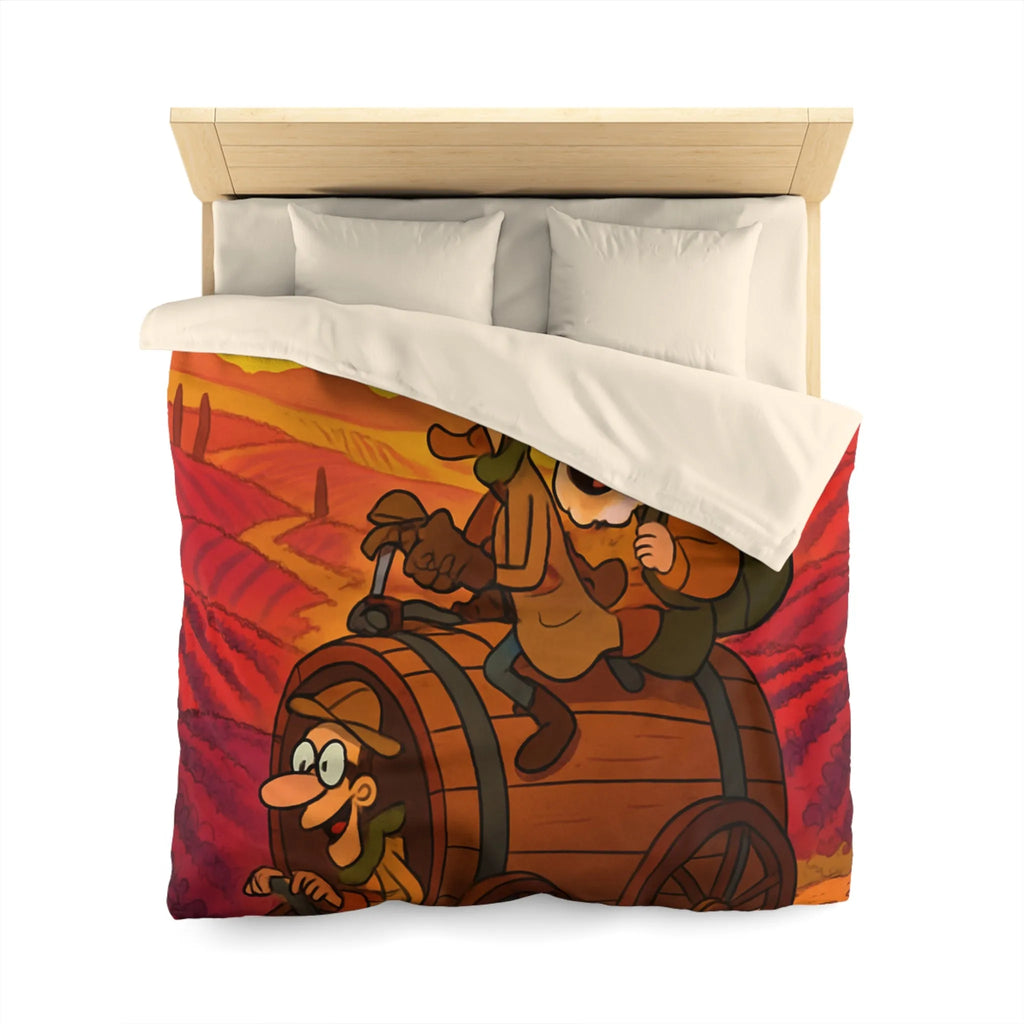 Housse de Couette Aventure Comique en Paysage Champêtre avec Véhicule Original Illustré