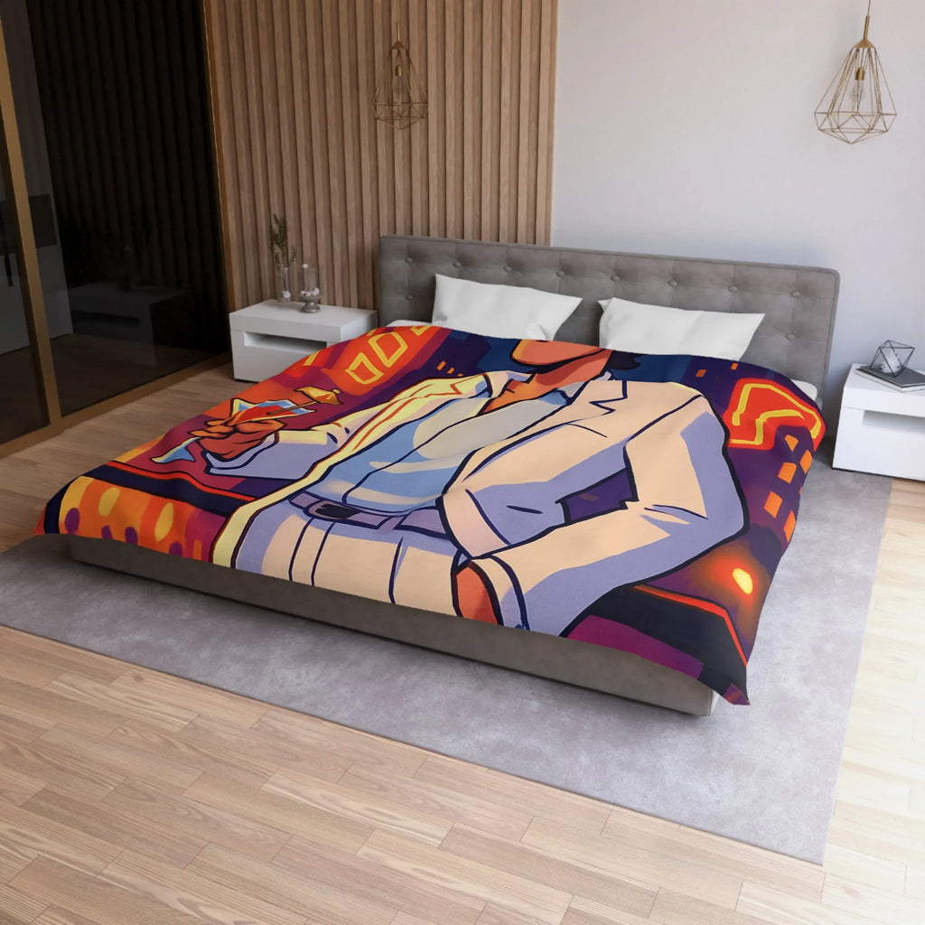 Housse de Couette Élégante avec Illustration Nocturne, Martini et Élégant Costume Blanc