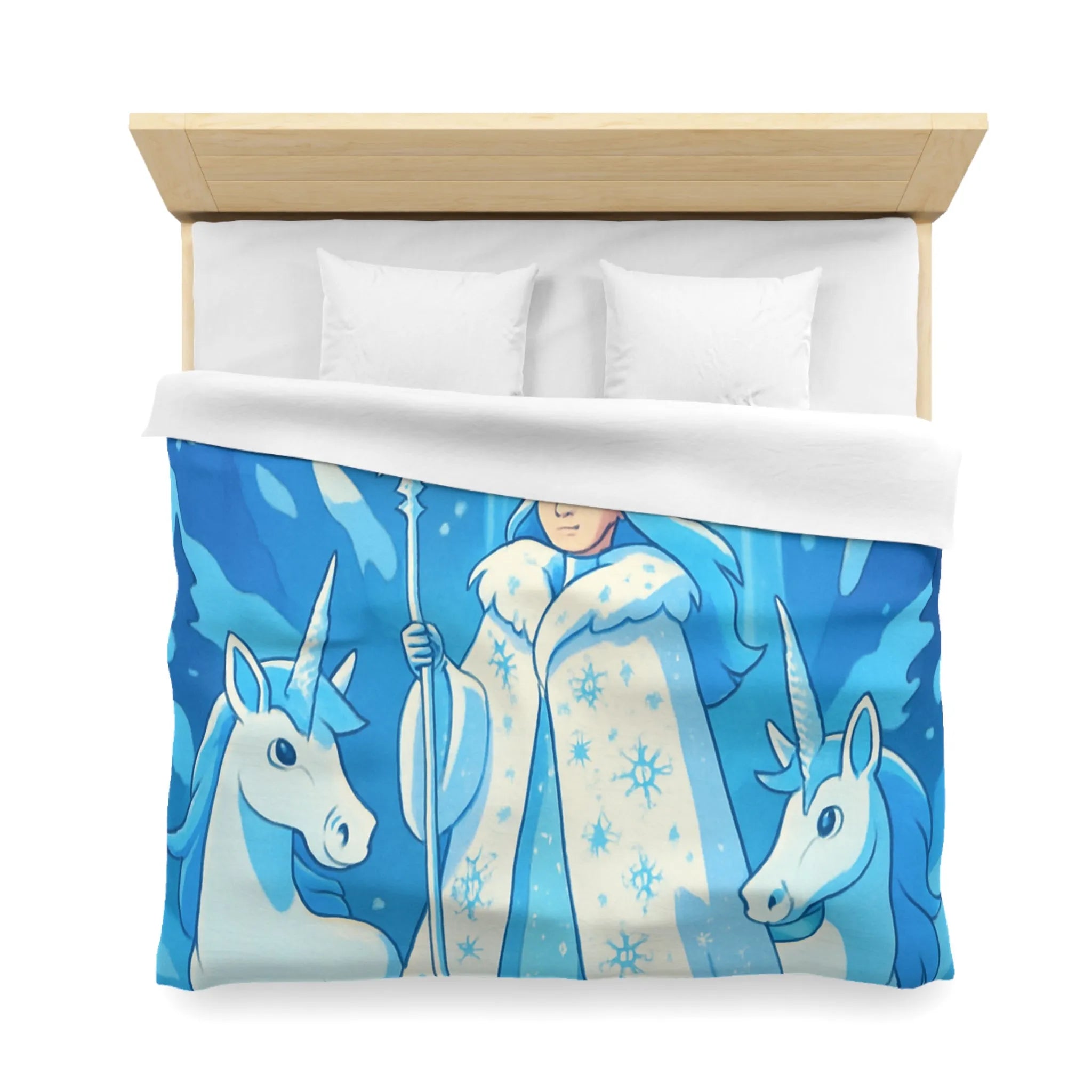 Housse de couette féerique avec reine des neiges, licornes et cascade magique