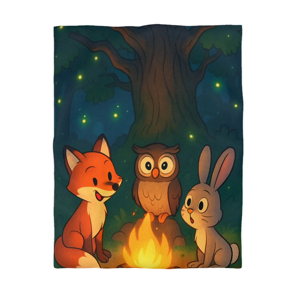 Housse de couette forêt mystique animaux autour du feu sous ciel étoilé magique