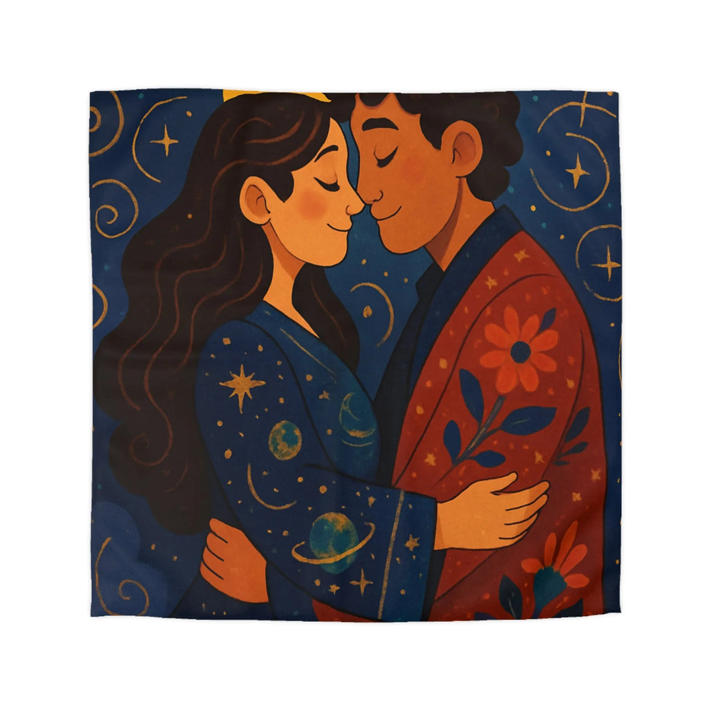 Housse de couette avec illustration romantique au clair de lune et motifs celestes