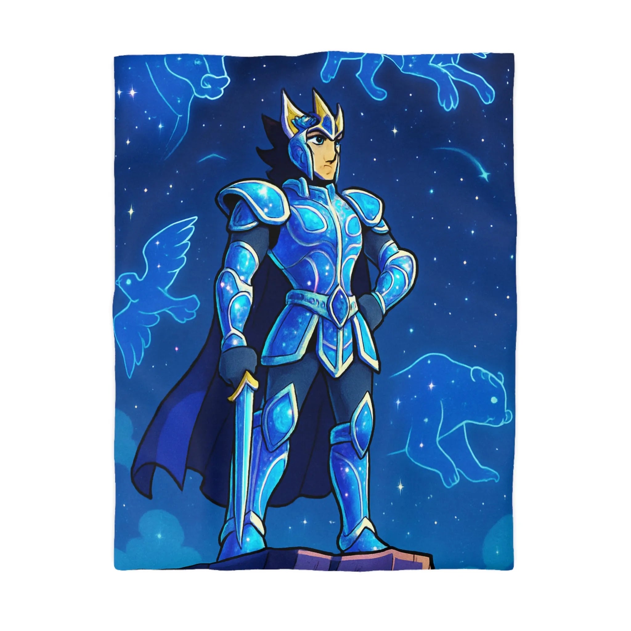 Housse de couette chevalier céleste avec constellations animales bleu nuit magique