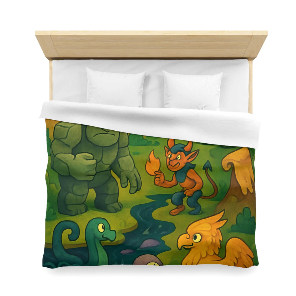 Housse de couette fantaisie créatures magiques et aventure pour chambre d'enfant unique