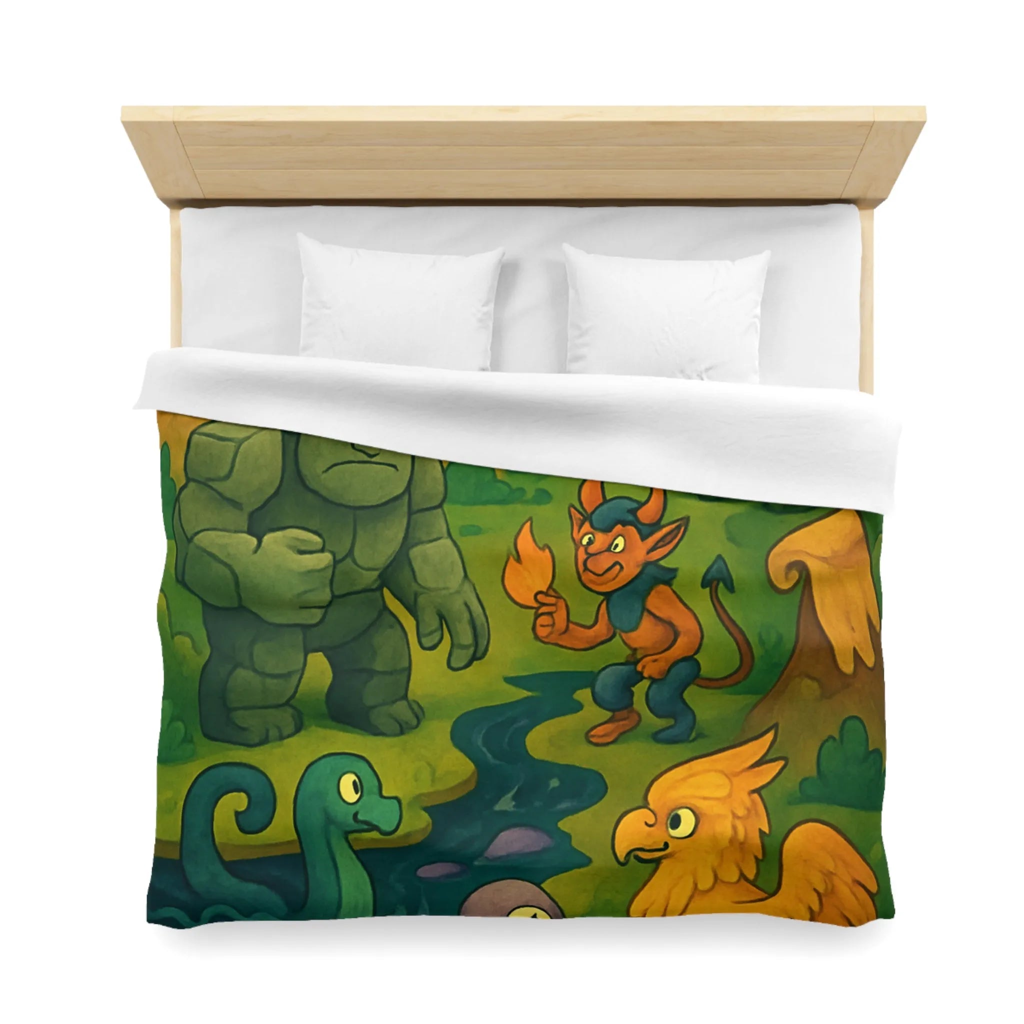 Housse de couette fantaisie créatures magiques et aventure pour chambre d'enfant unique