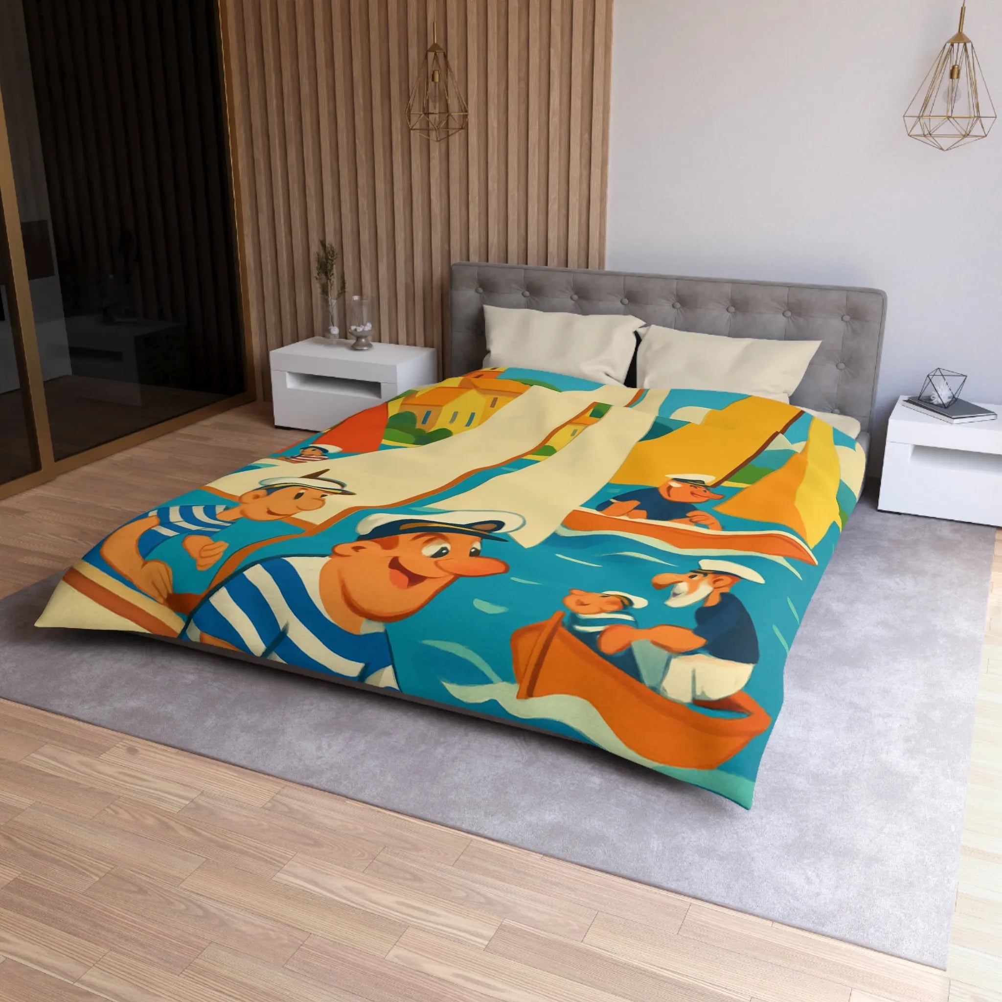 Housse de Couette Marine Vintage avec Voiliers et Matelots pour Chambre Ensoleillée