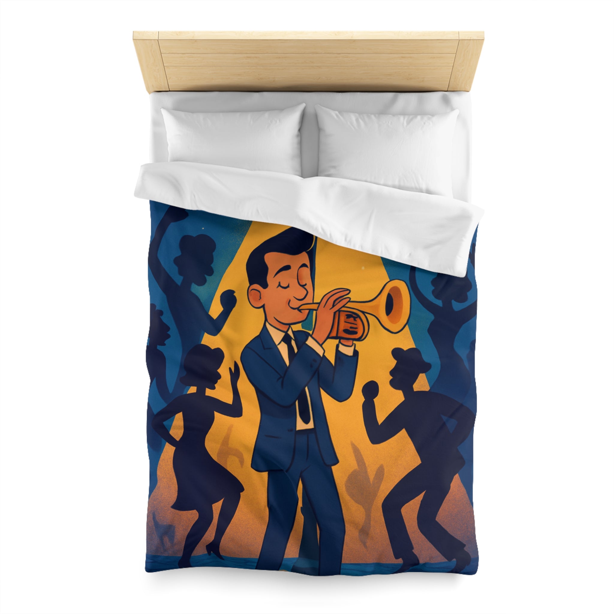 Housse de Couette Moderne avec Musicien Jouant de la Trompette sous Réverbère Nocturne