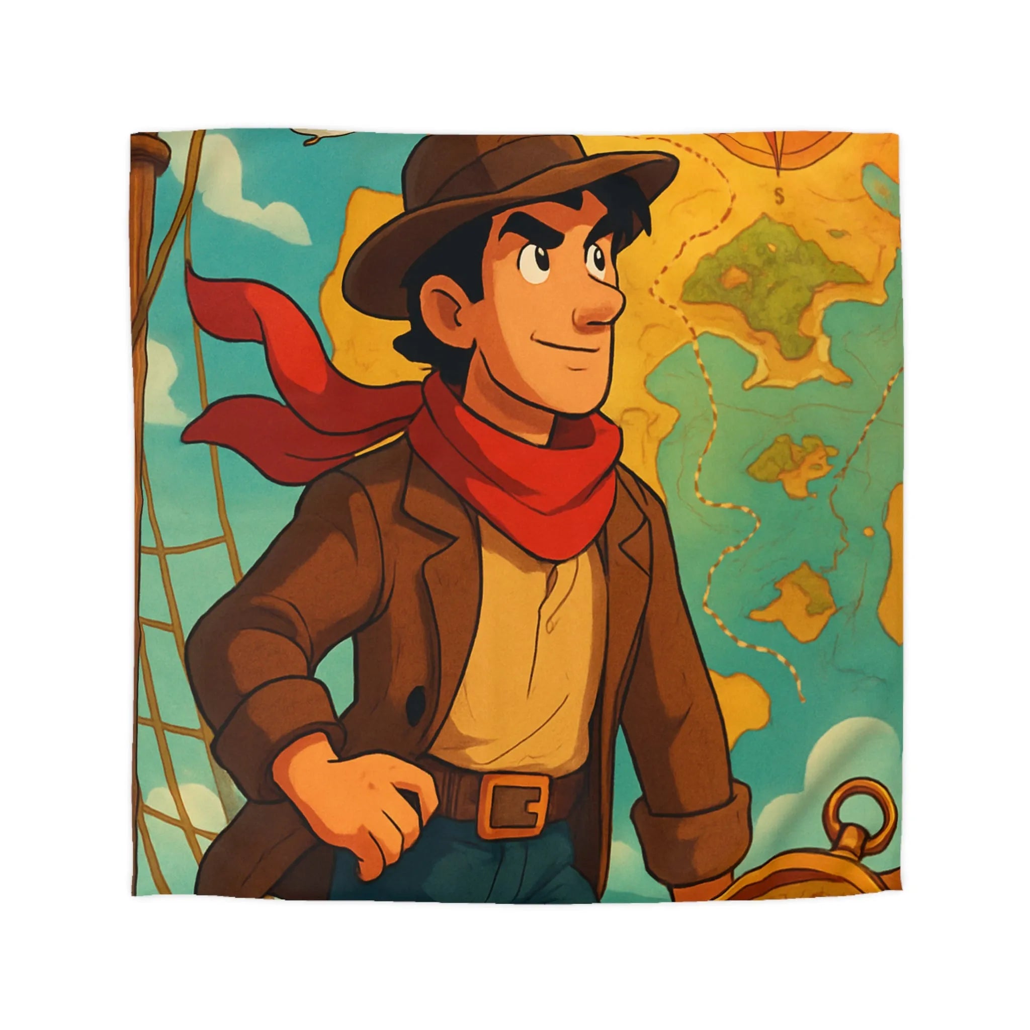 Aventure en Haute Mer avec Explorateur et Carte au Trésor, Housse de Couette Unique