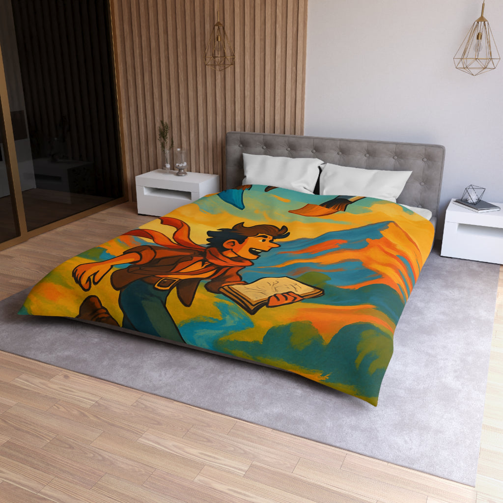 Housse de couette vibrante avec illustration de paysage montagnard et artiste joyeux