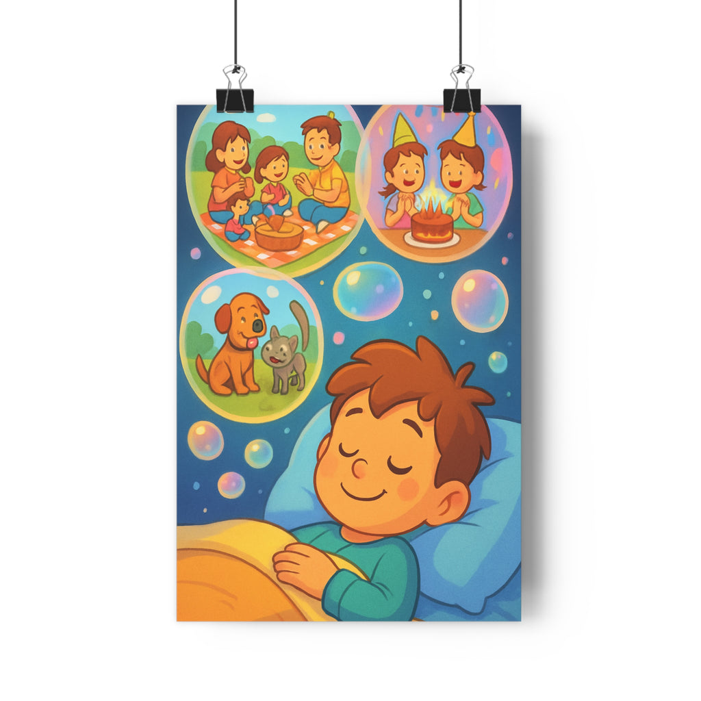 Poster décoratif enfant rêveur joyeux coloré animé chambre bonheur famille animaux doux apaisant vibrant