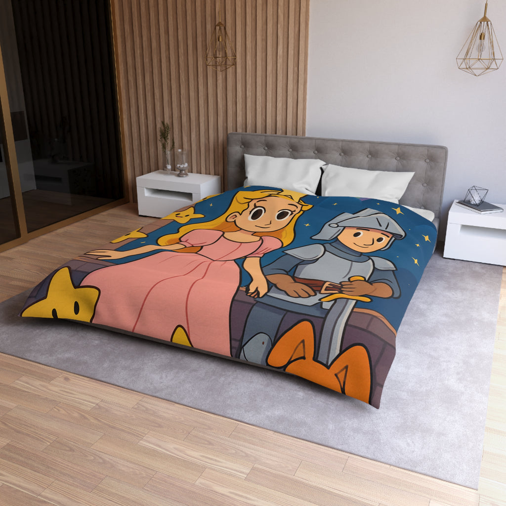Housse de couette princesse et chevalier avec étoiles et arc-en-ciel magique