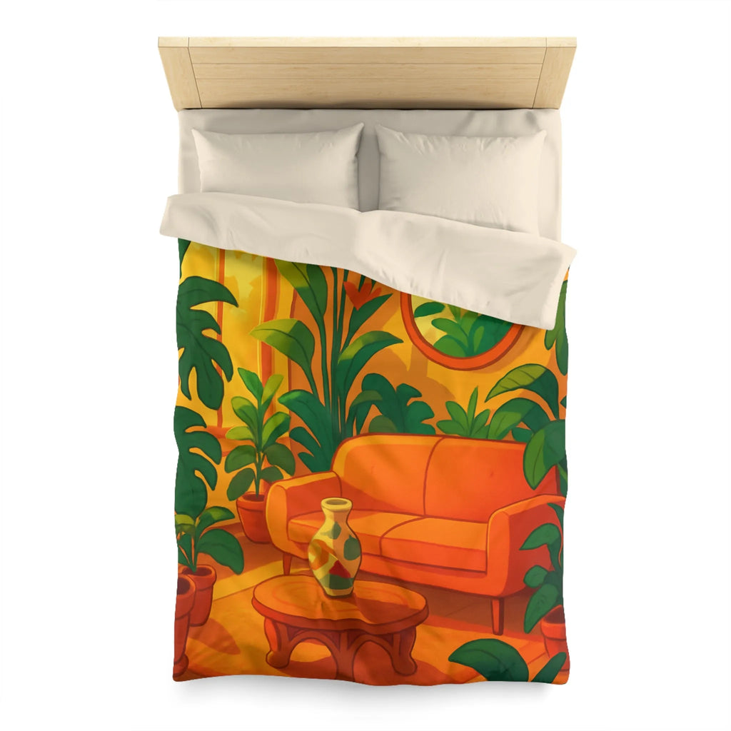 Housse de couette avec motif jungle moderne, ambiance chaleureuse et couleurs éclatantes