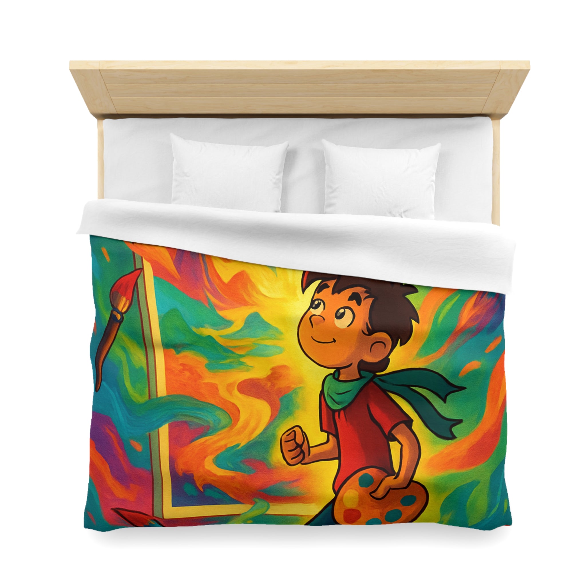 Housse de couette multicolore avec artiste créatif et peinture de pinceaux magiques