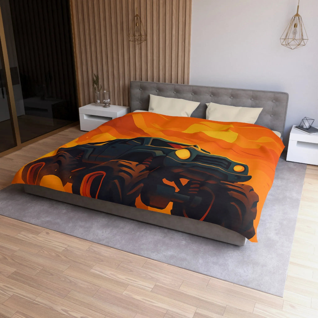 Housse de couette camion monstres désert coucher de soleil aventure pour chambre d'enfant