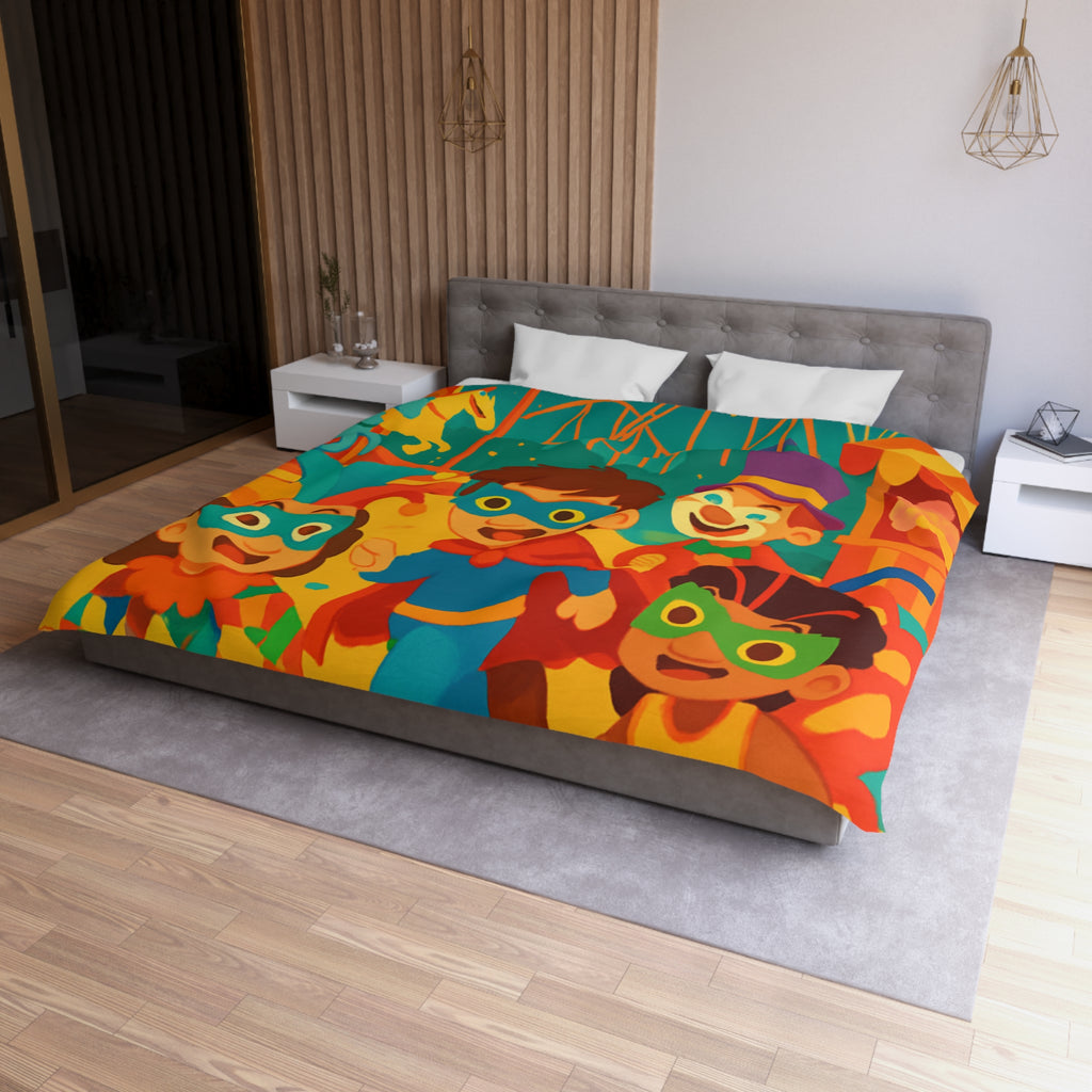 Joyeuse fête foraine avec enfants costumés courant joyeusement parmi attractions colorées nocturnes