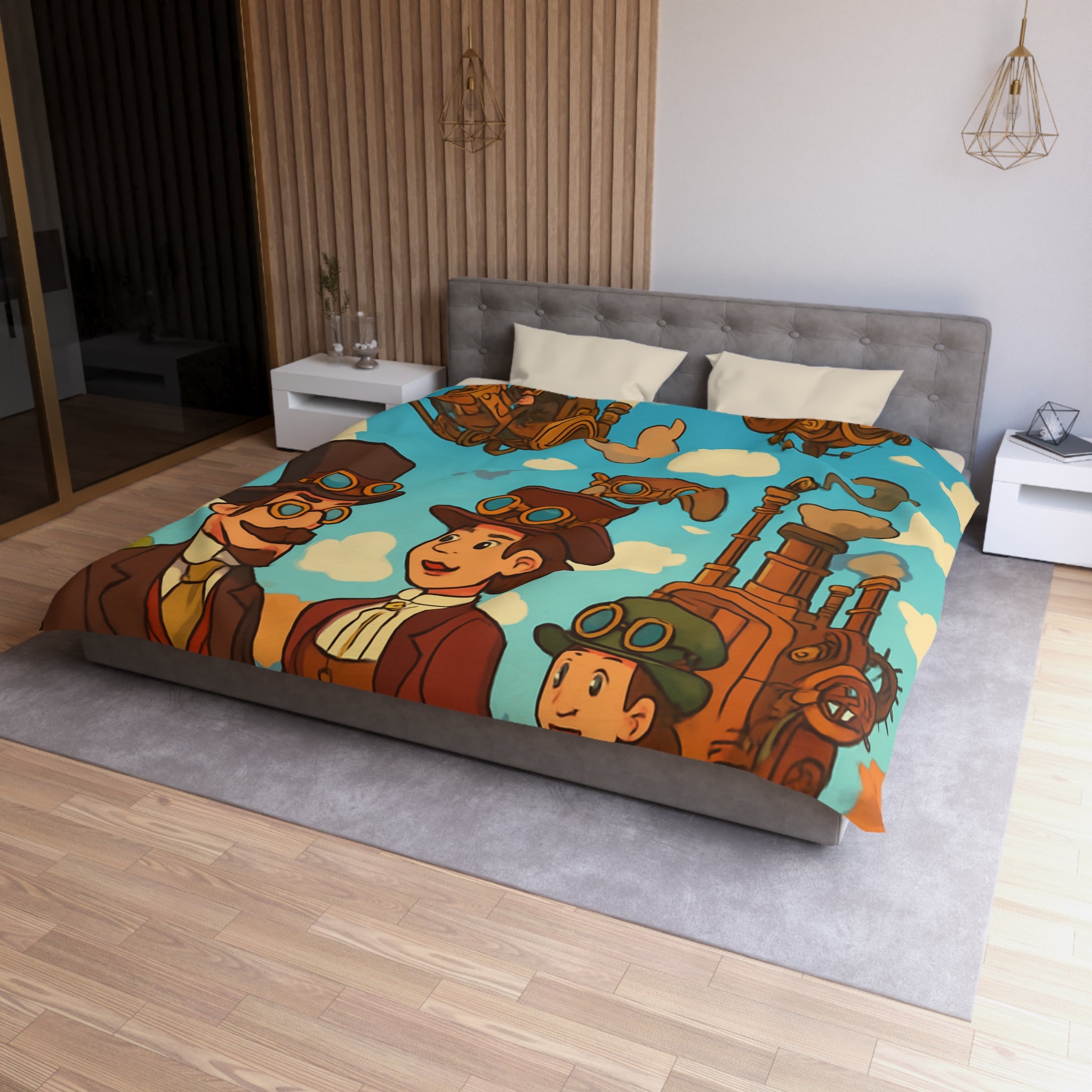 Housse de couette style rétro avec motifs steampunk et engins volants artistiques