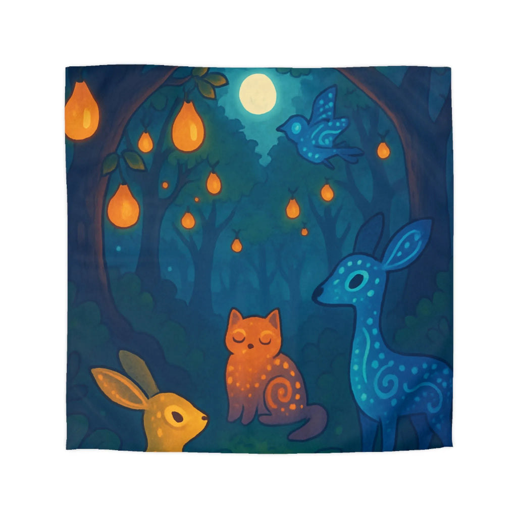 Housse de couette féerique avec animaux et forêt illuminée de lanternes magiques