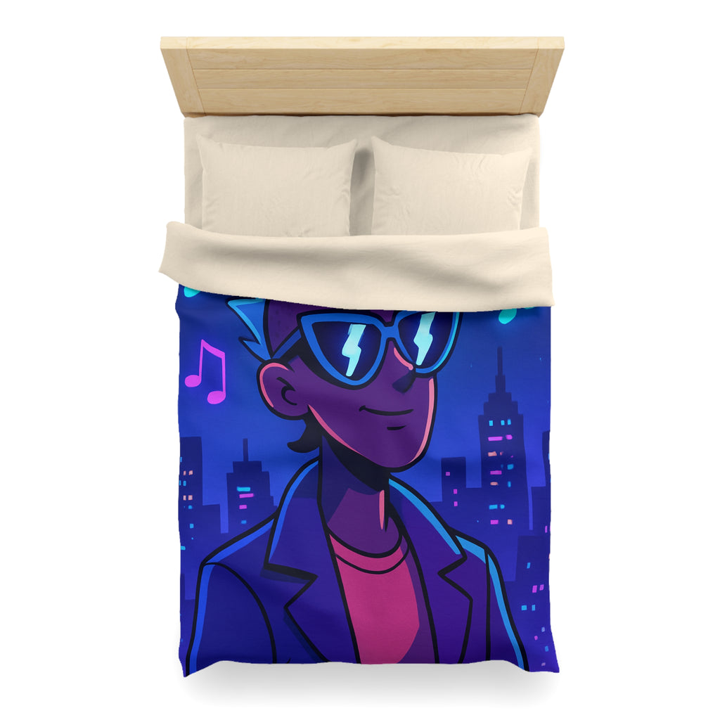 Housse de Couette Personnalisée avec Art de Ville Nocturne et Musicien Stylé Électrique